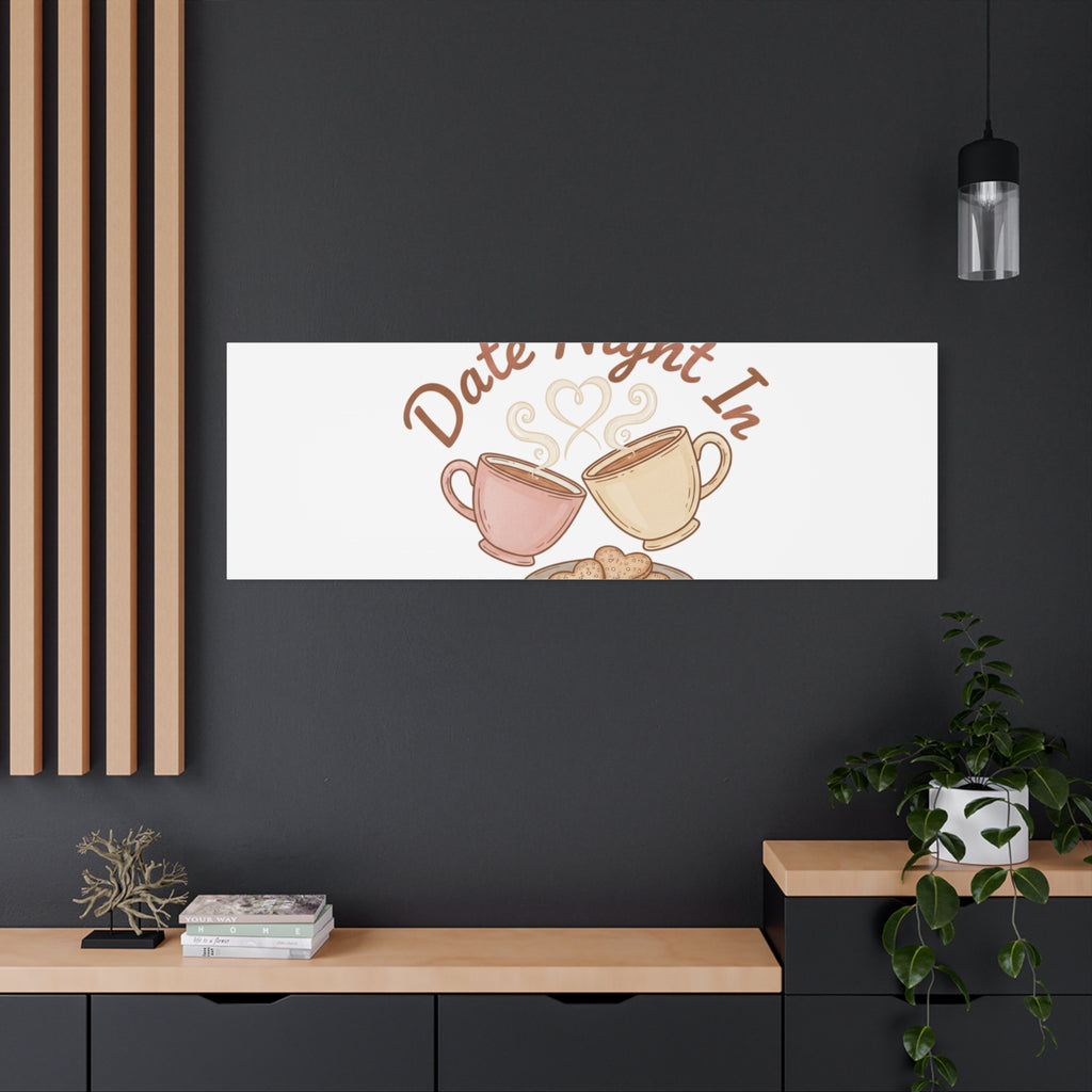 Date Night In Canvas, cozy couple, candlelit snuggle wall art