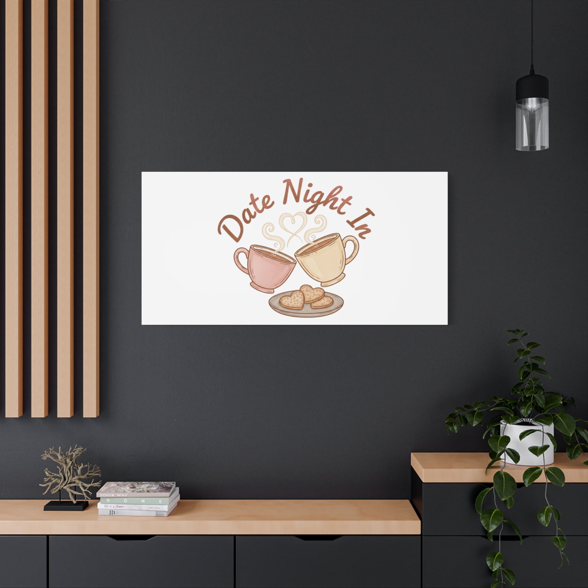 Date Night In Canvas, cozy couple, candlelit snuggle wall art