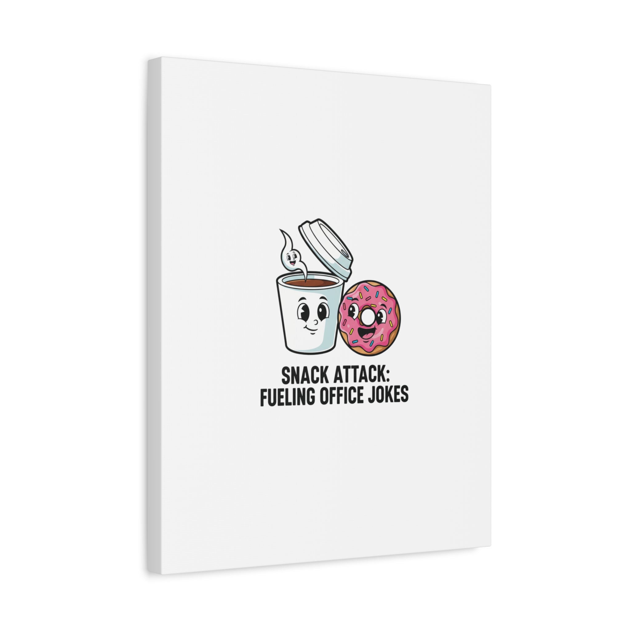 Snack Attack: Fueling Office Jokes Canvas | office humor, coffee fuel
