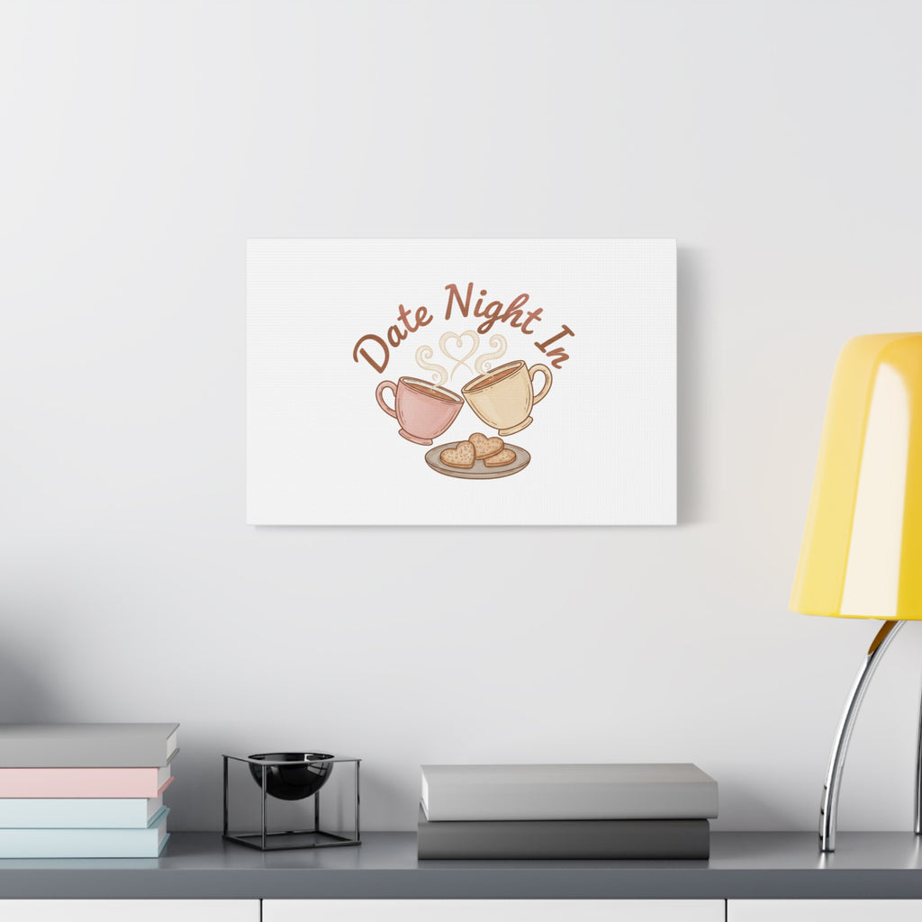 Date Night In Canvas, cozy couple, candlelit snuggle wall art