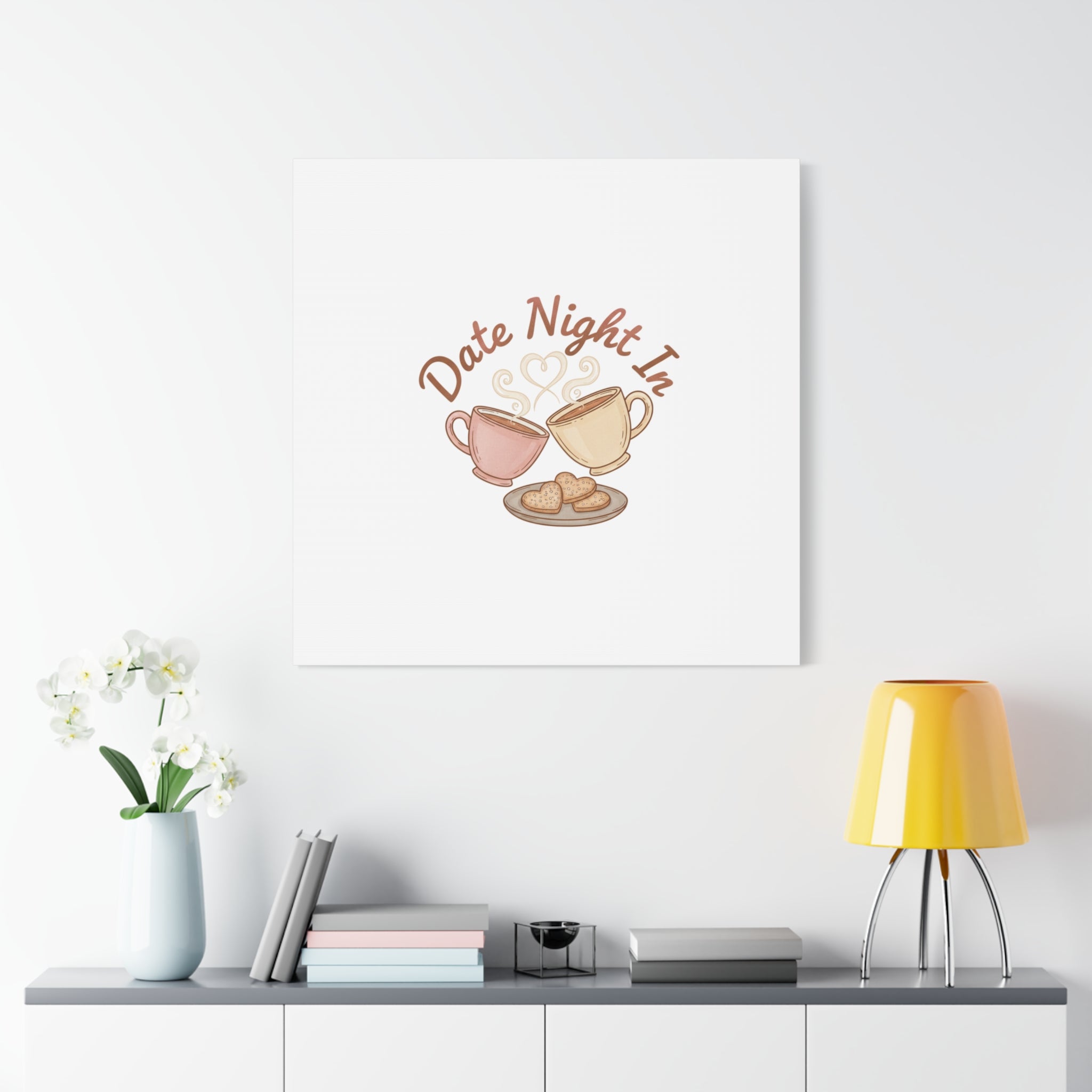 Date Night In Canvas, cozy couple, candlelit snuggle wall art