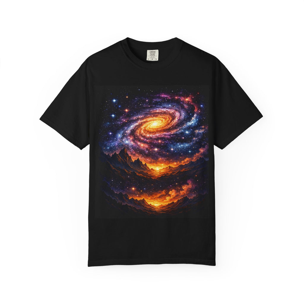 Spiral Galaxy Over Alien Mountains