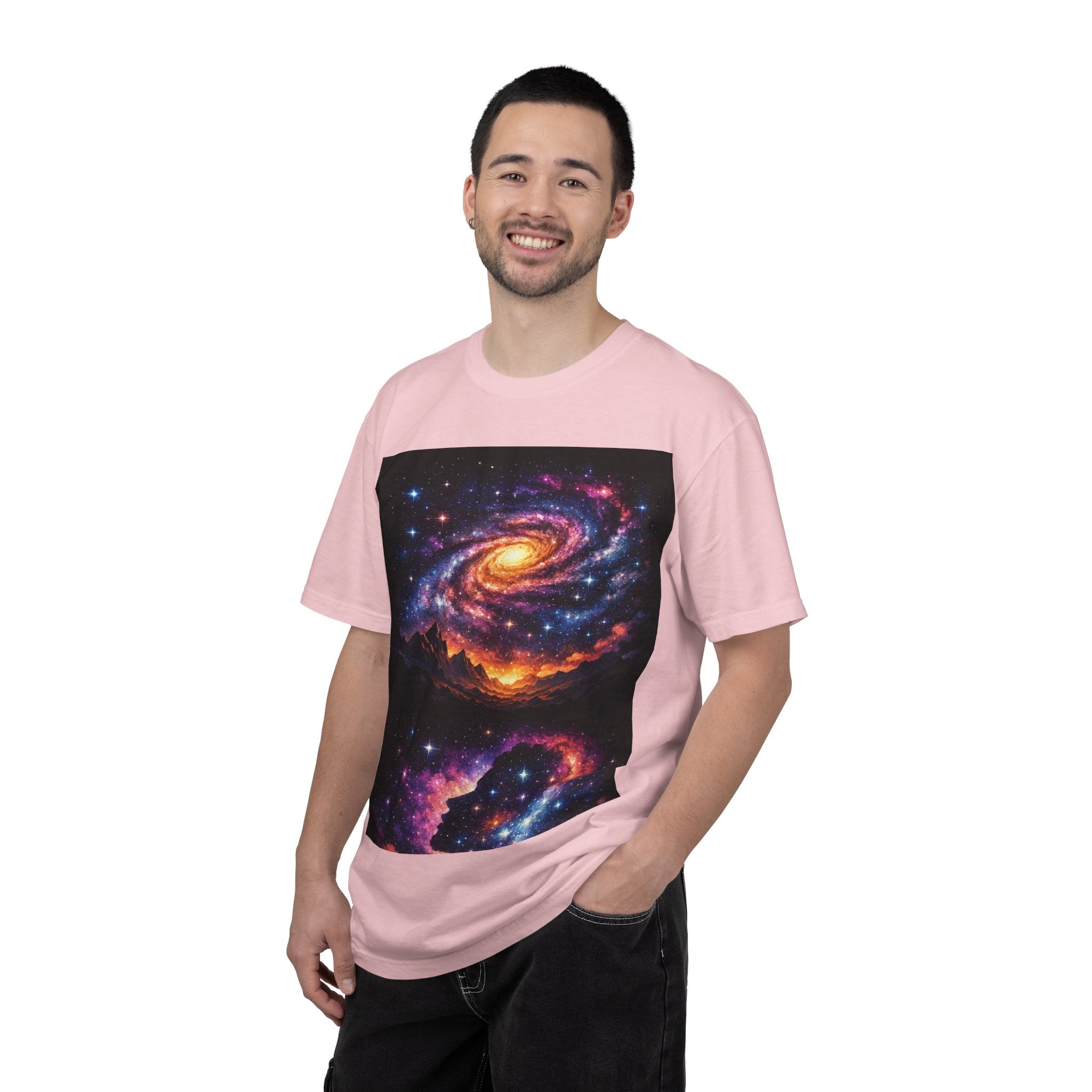 Cosmic Spiral Galaxy Over Mountain Silhouettes