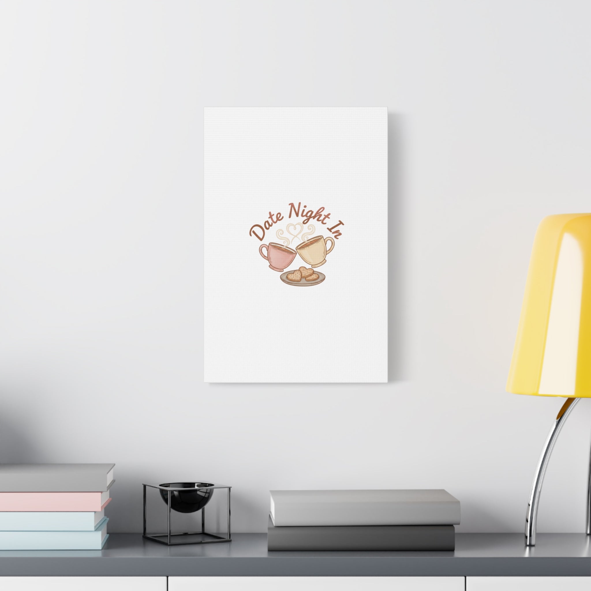 Date Night In Canvas, cozy couple, candlelit snuggle wall art