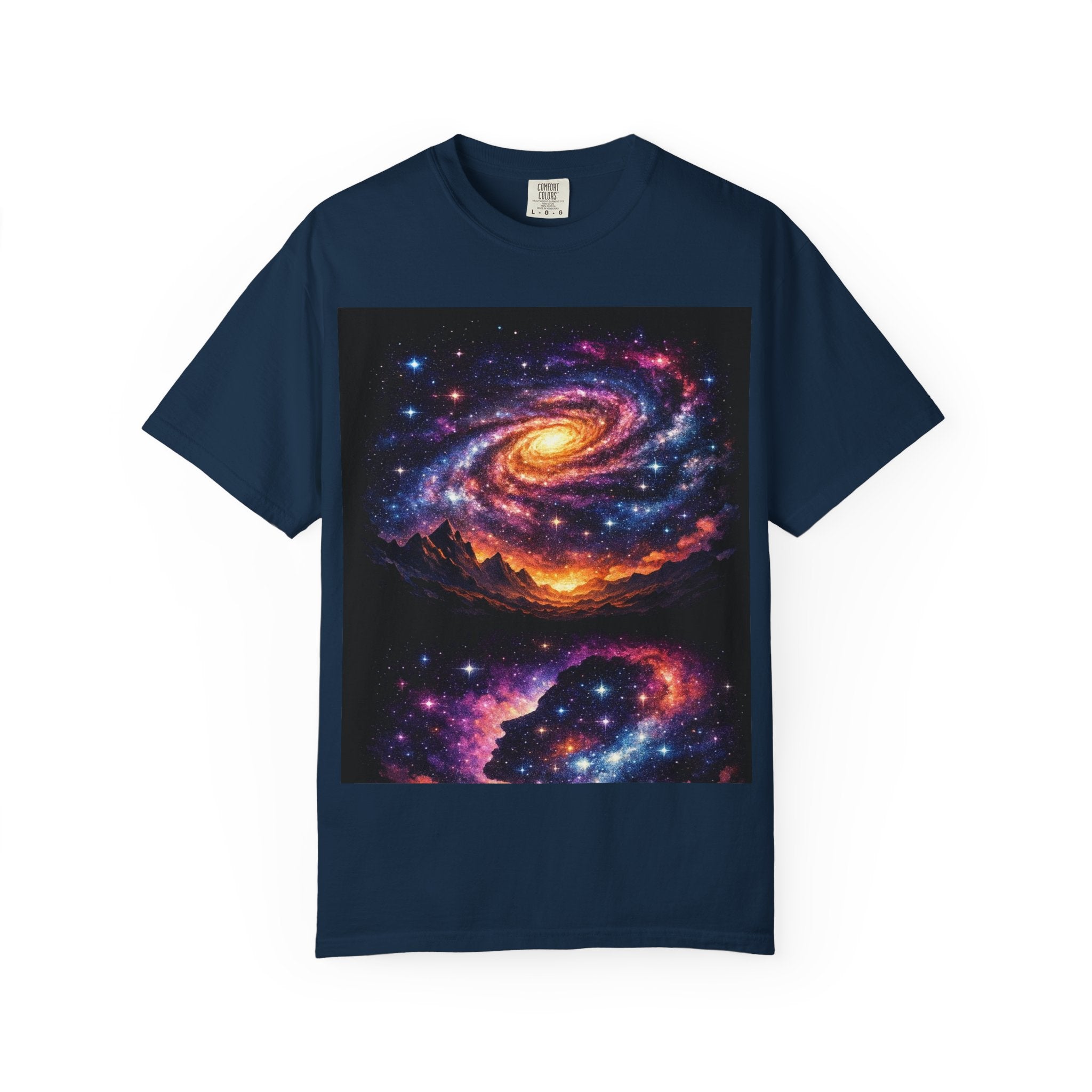 Cosmic Spiral Galaxy Over Mountain Silhouettes