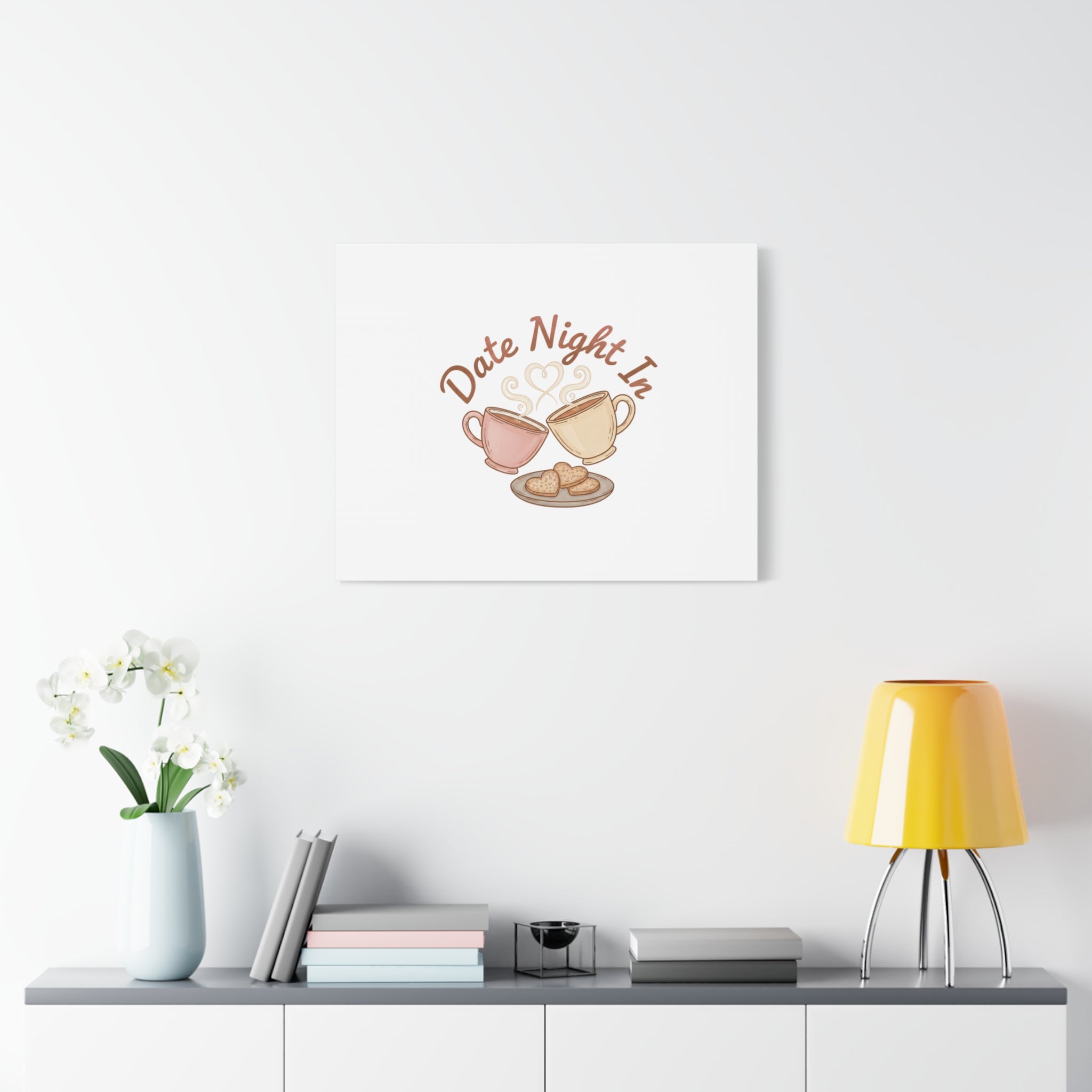 Date Night In Canvas, cozy couple, candlelit snuggle wall art