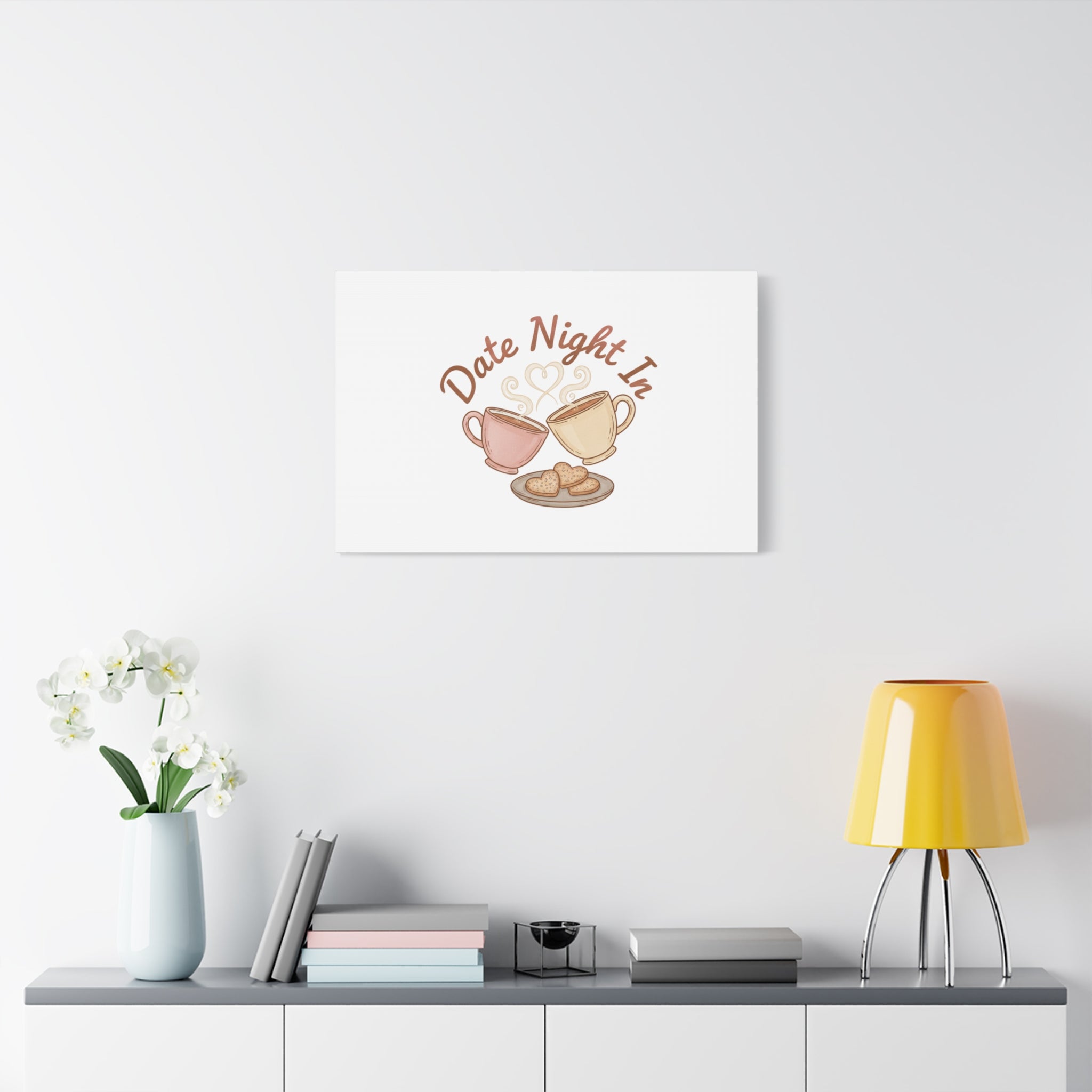 Date Night In Canvas, cozy couple, candlelit snuggle wall art