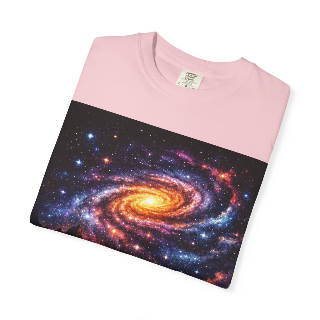 Spiral Galaxy Over Alien Mountains