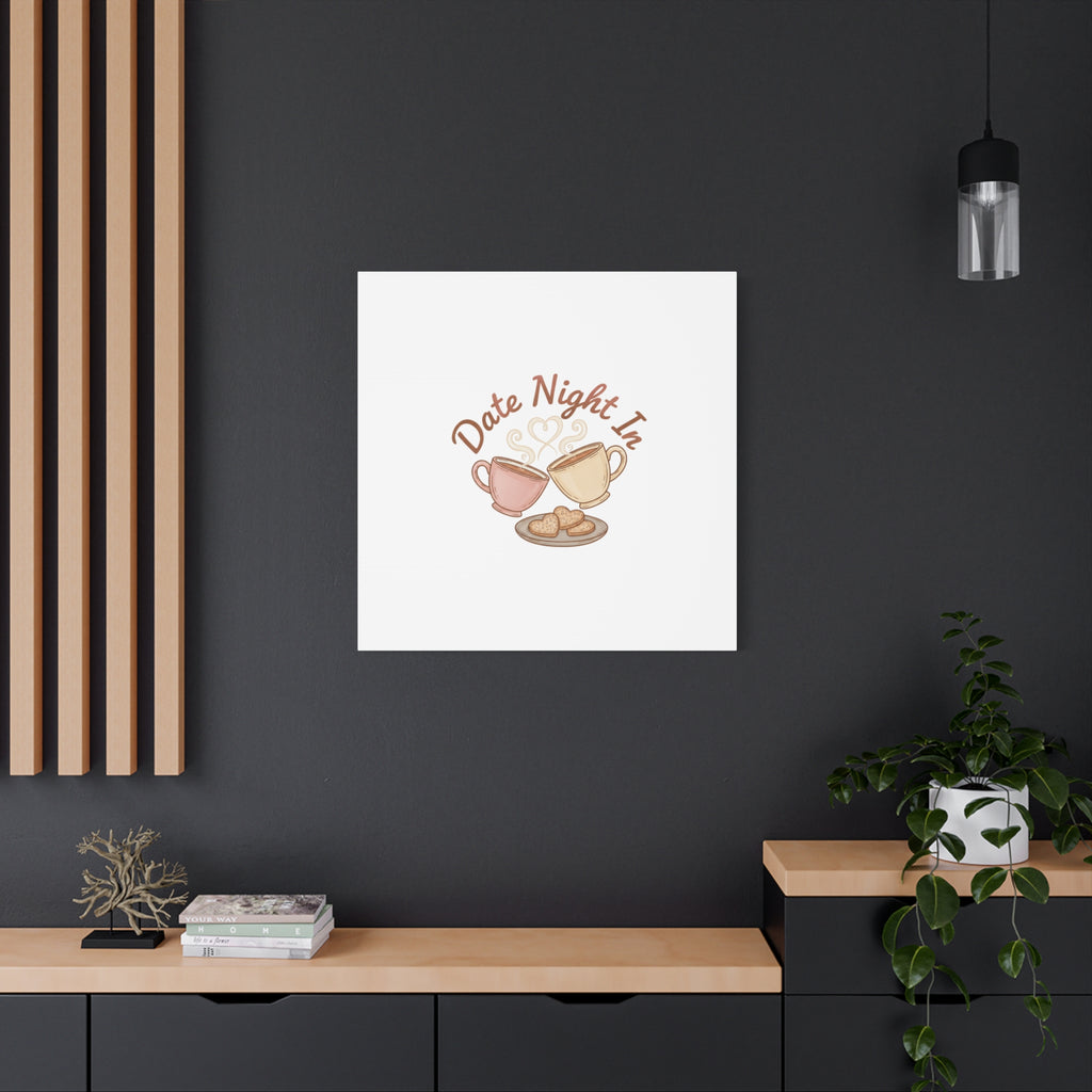 Date Night In Canvas, cozy couple, candlelit snuggle wall art