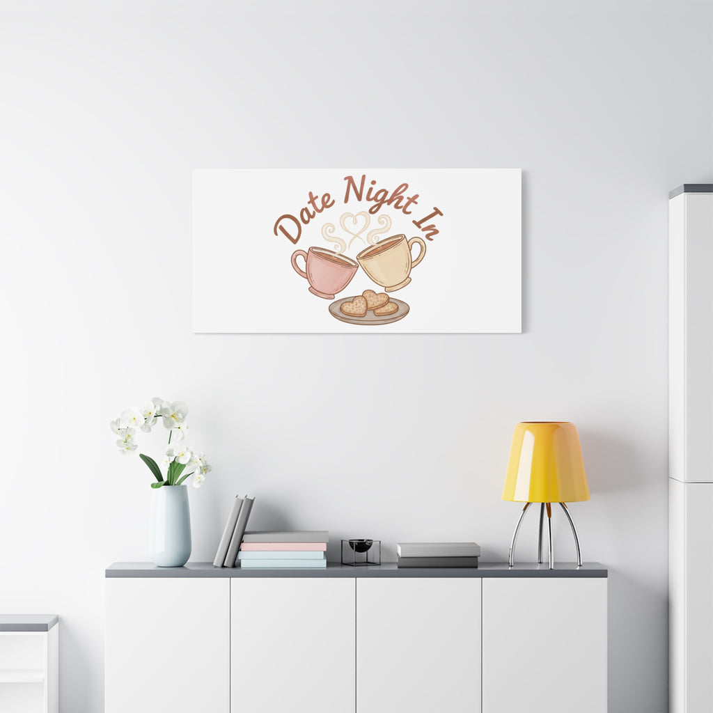 Date Night In Canvas, cozy couple, candlelit snuggle wall art