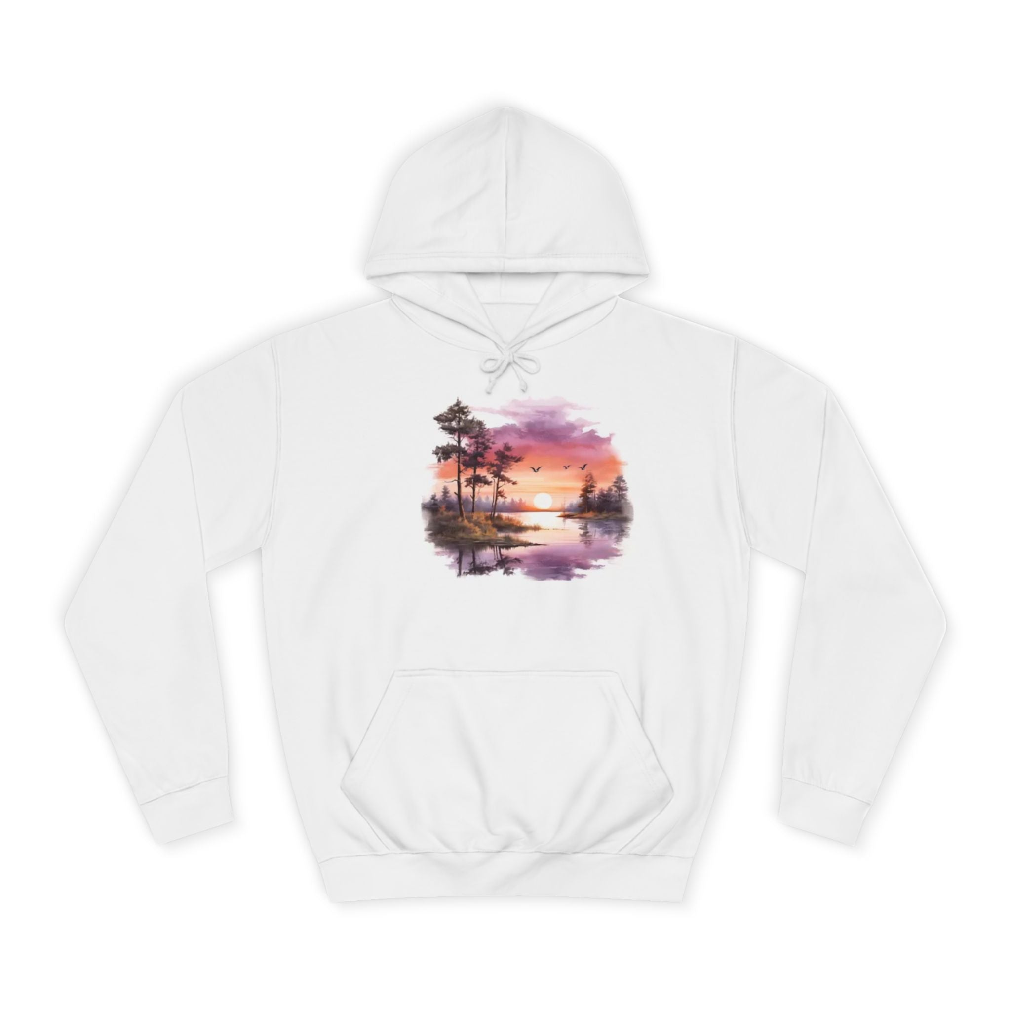 Sunset Lake Hoodie – Watercolor Nature Sweatshirt