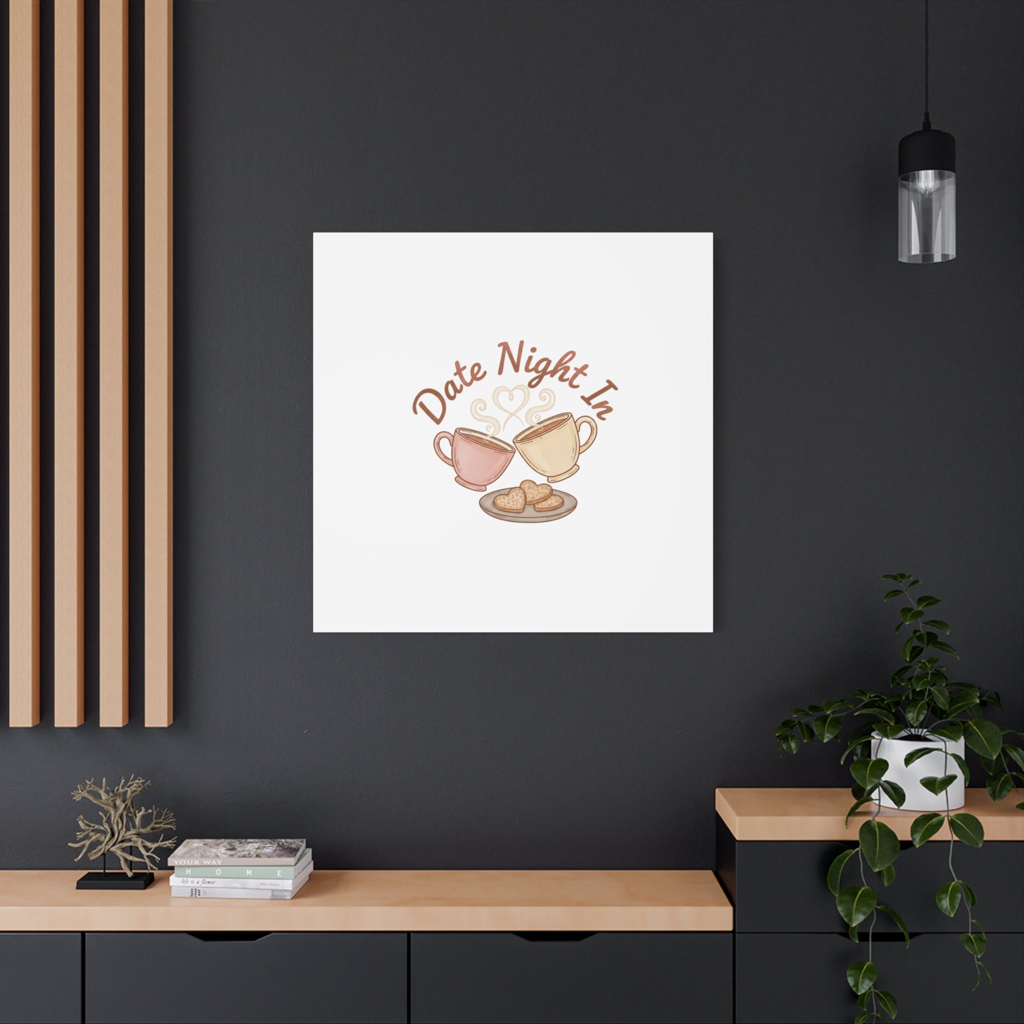 Date Night In Canvas, cozy couple, candlelit snuggle wall art