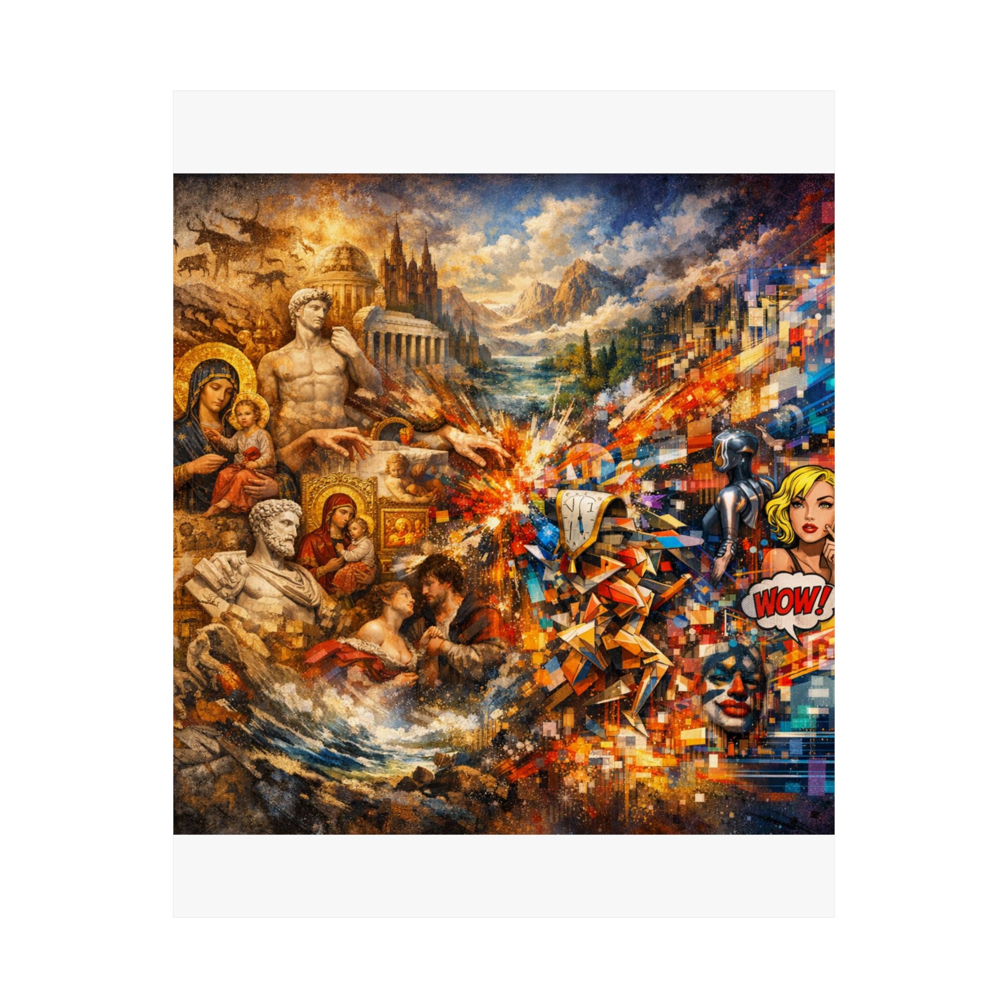 Collage Art Poster — Pop Culture & Classical Montage Matte Vertical Print