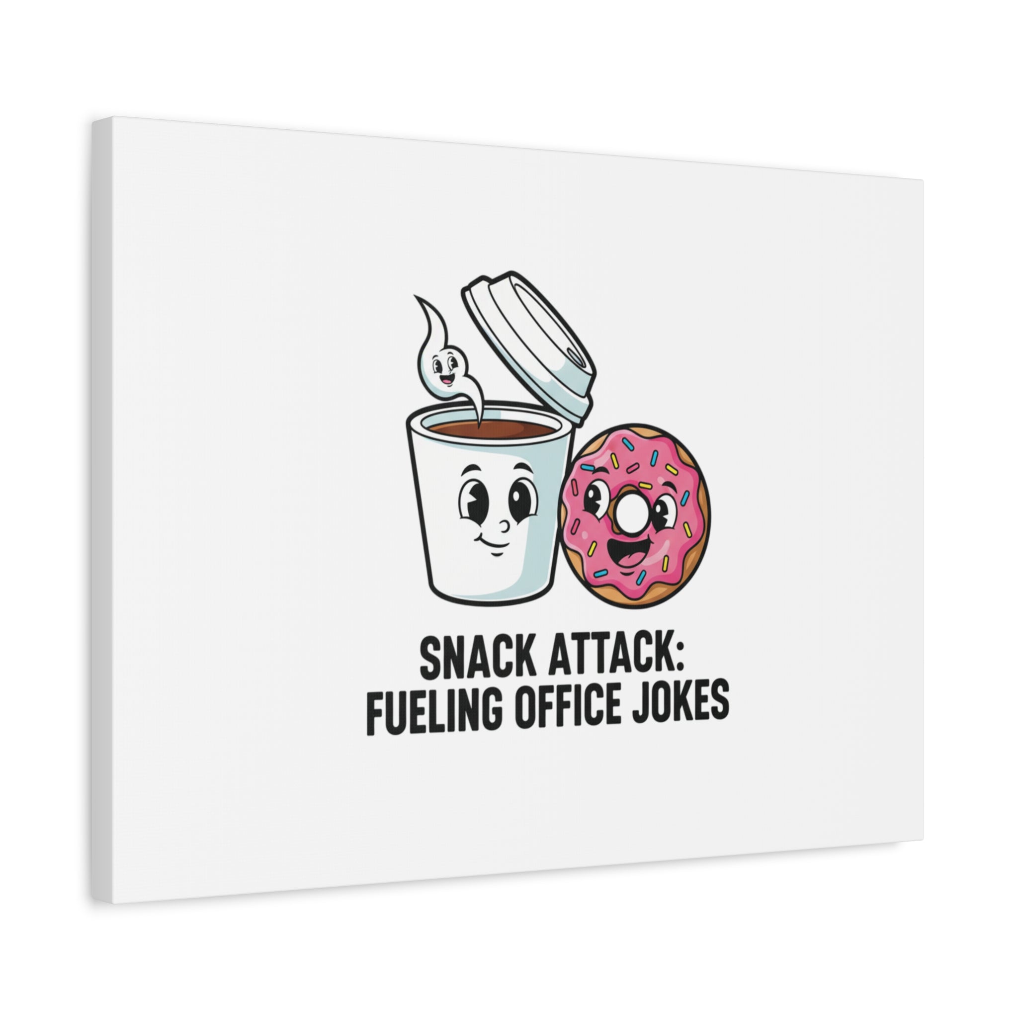 Snack Attack: Fueling Office Jokes Canvas | office humor, coffee fuel