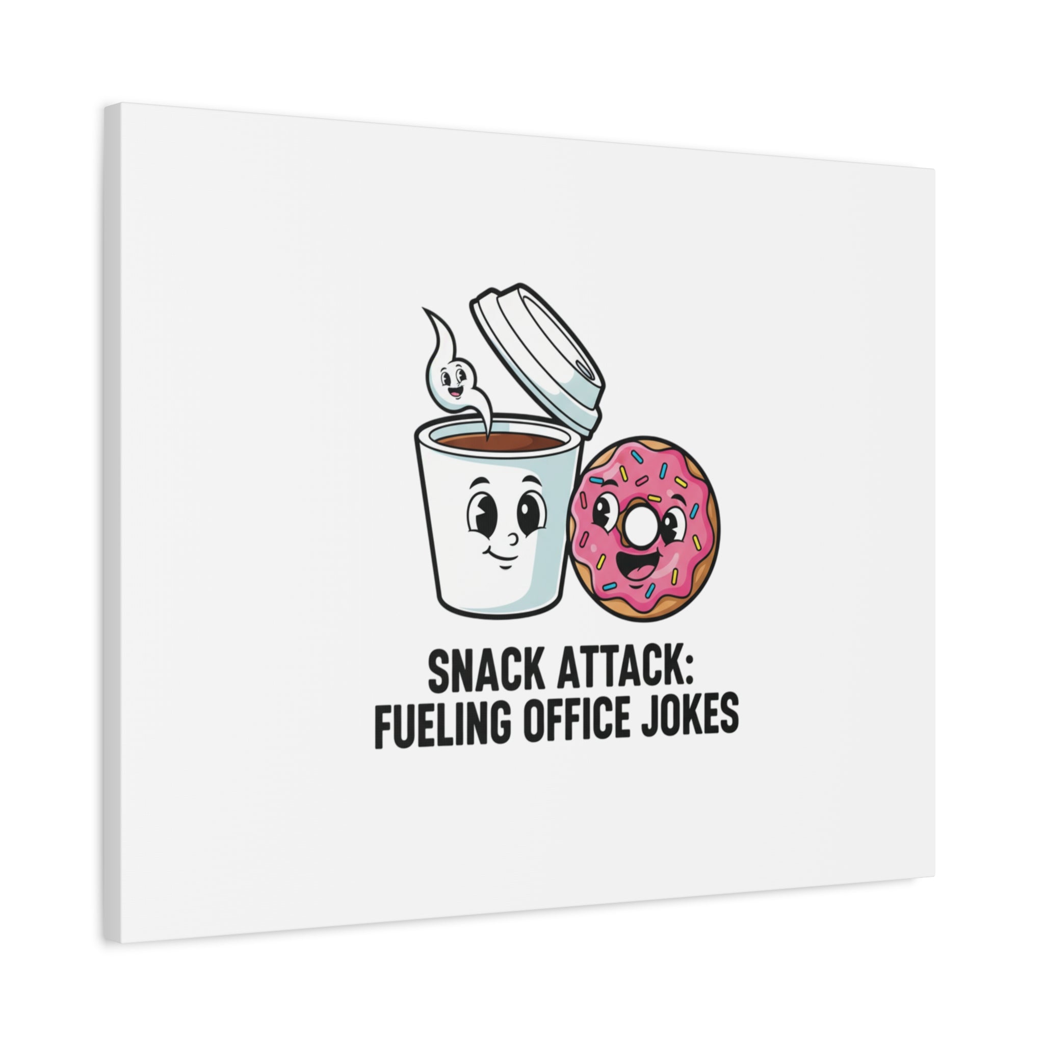 Snack Attack: Fueling Office Jokes Canvas | office humor, coffee fuel