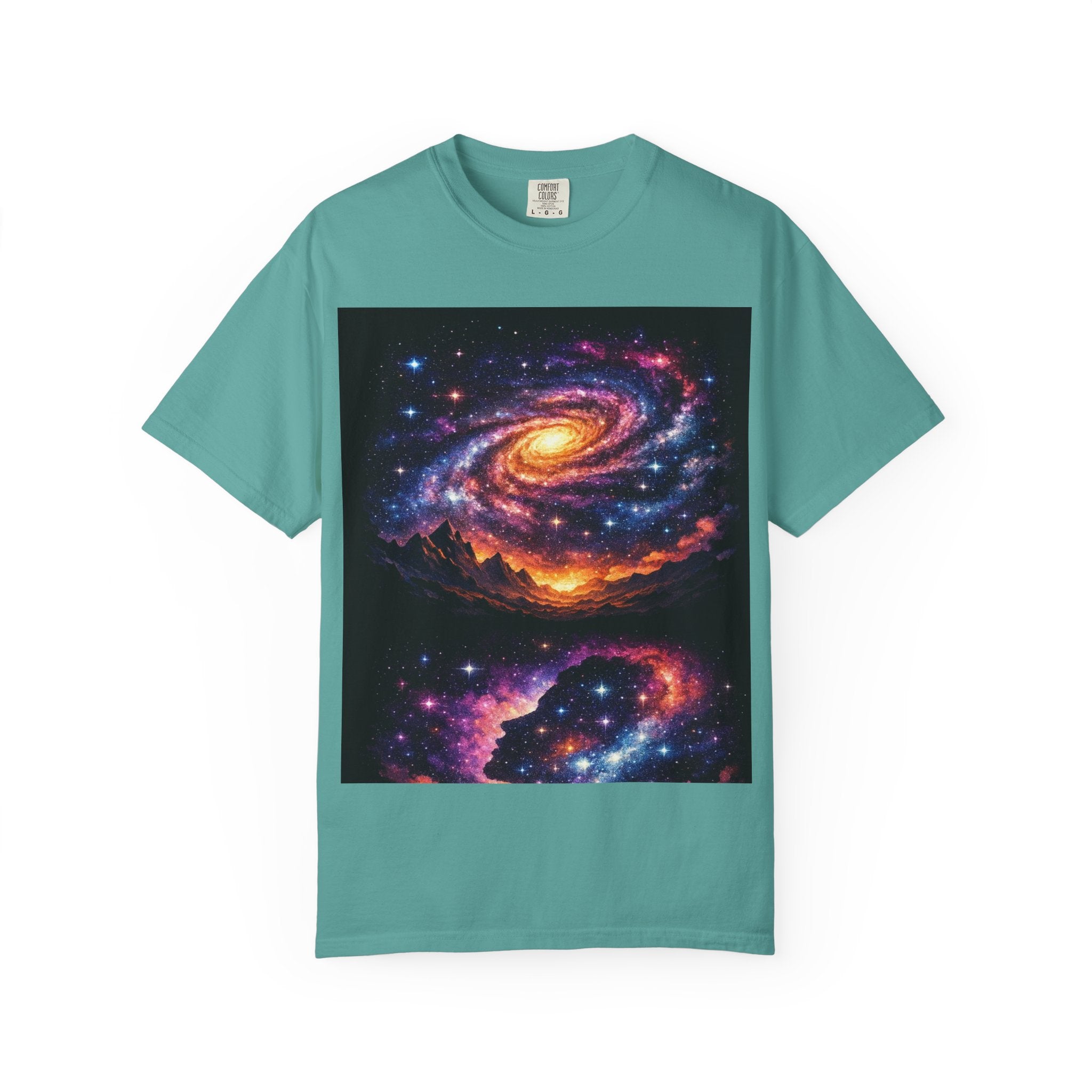 Cosmic Spiral Galaxy Over Mountain Silhouettes