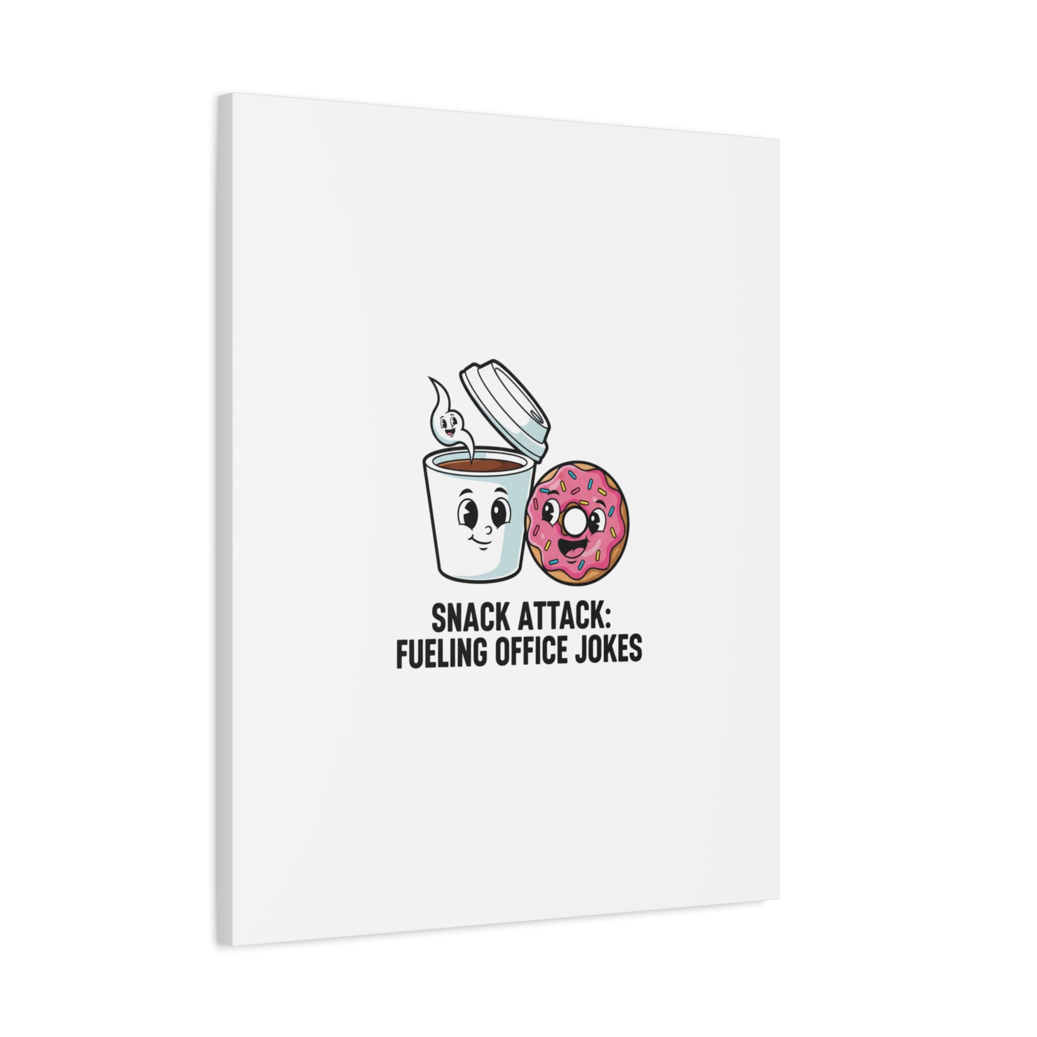Snack Attack: Fueling Office Jokes Canvas | office humor, coffee fuel