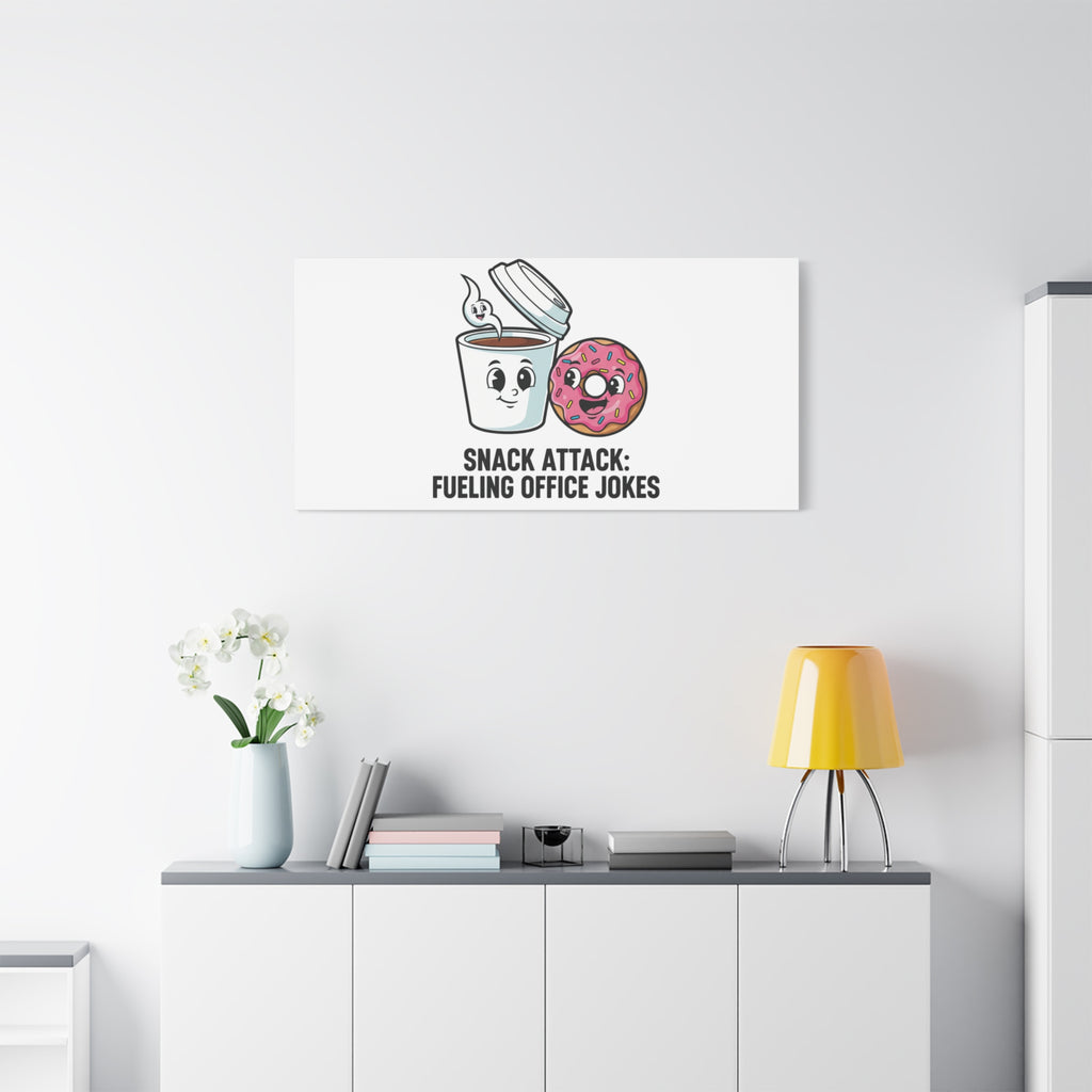 Snack Attack: Fueling Office Jokes Canvas | office humor, coffee fuel