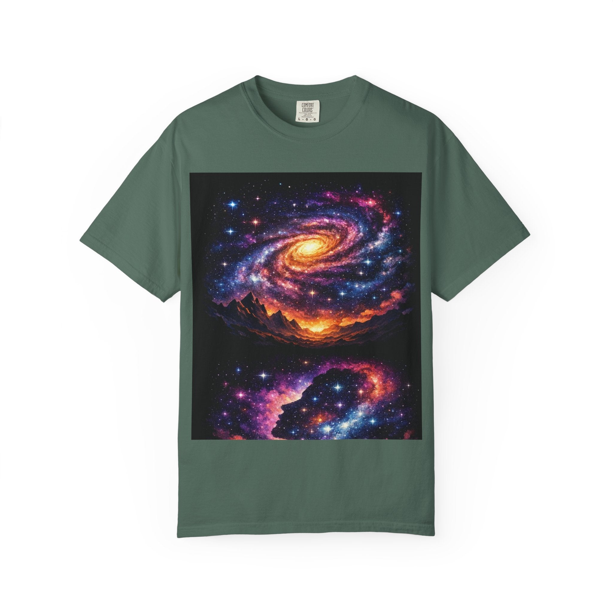 Cosmic Spiral Galaxy Over Mountain Silhouettes