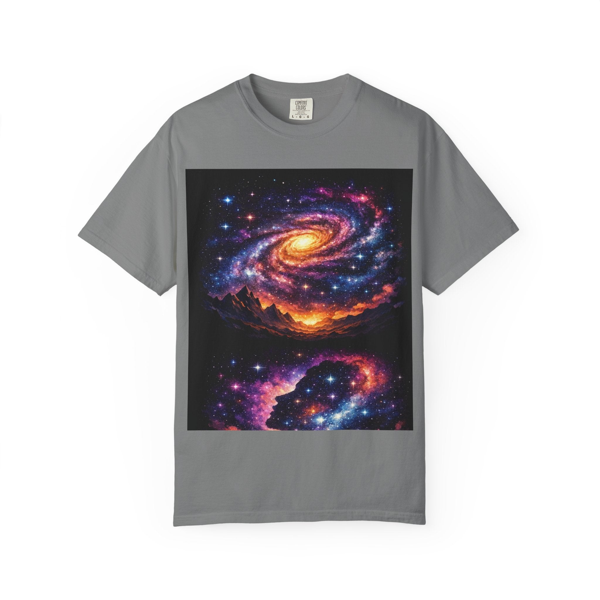 Cosmic Spiral Galaxy Over Mountain Silhouettes