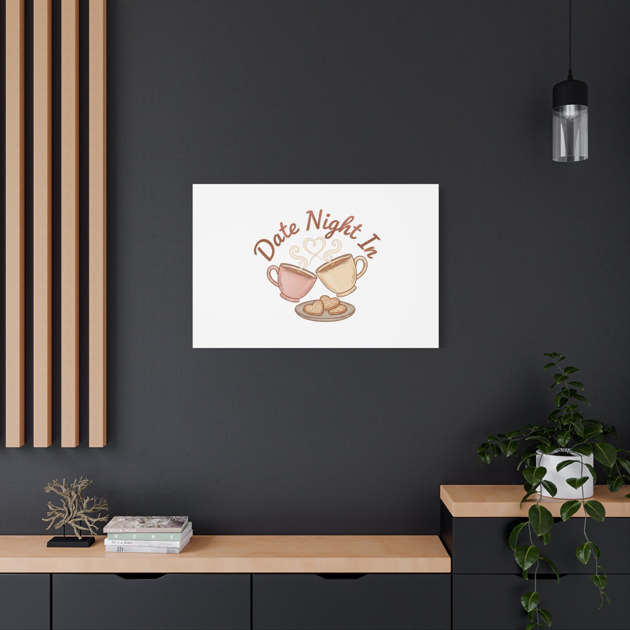 Date Night In Canvas, cozy couple, candlelit snuggle wall art