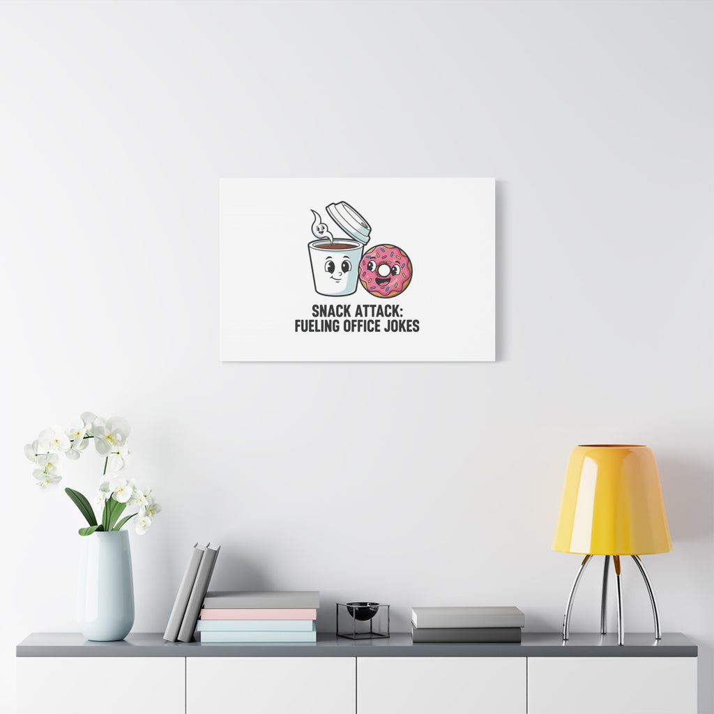 Snack Attack: Fueling Office Jokes Canvas | office humor, coffee fuel