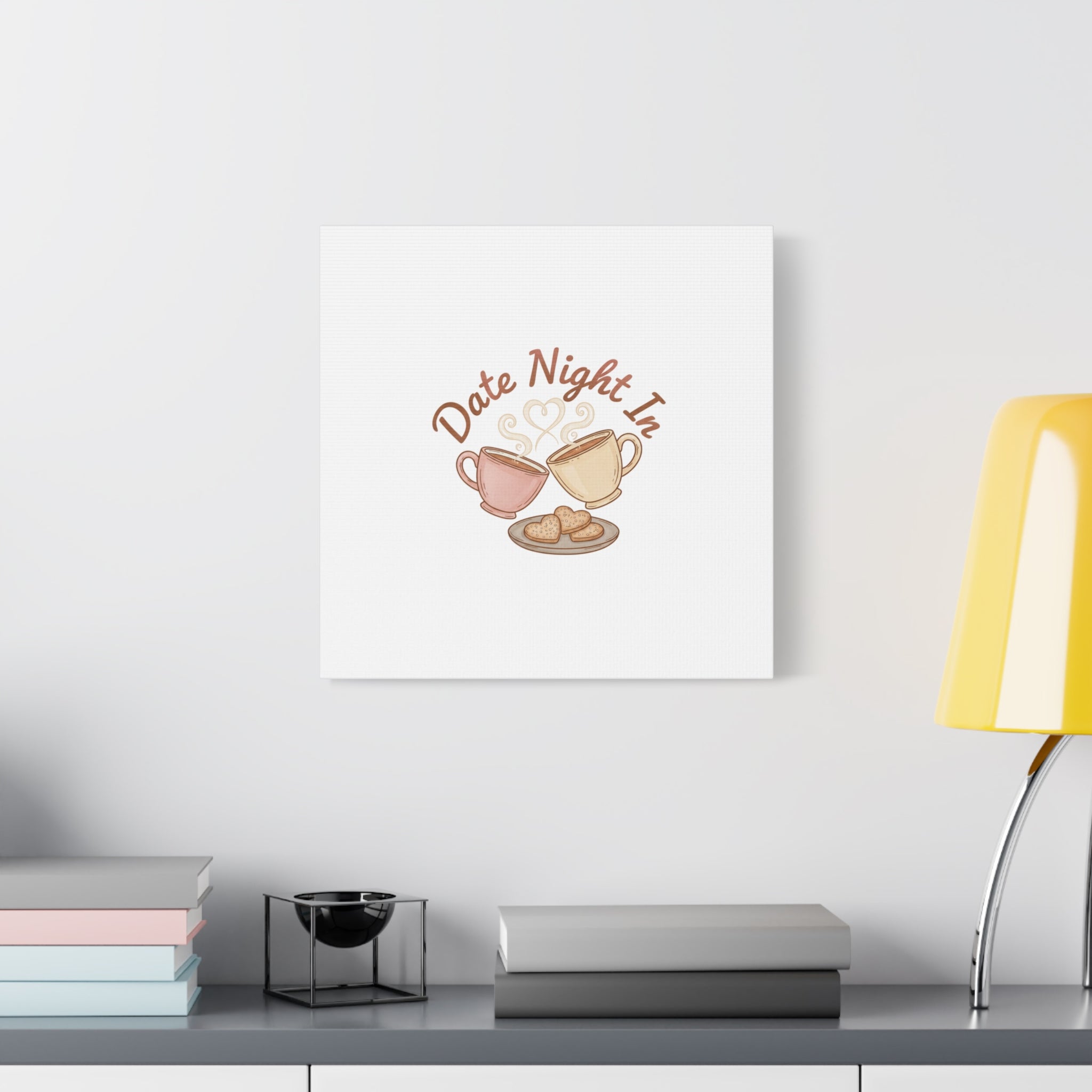 Date Night In Canvas, cozy couple, candlelit snuggle wall art
