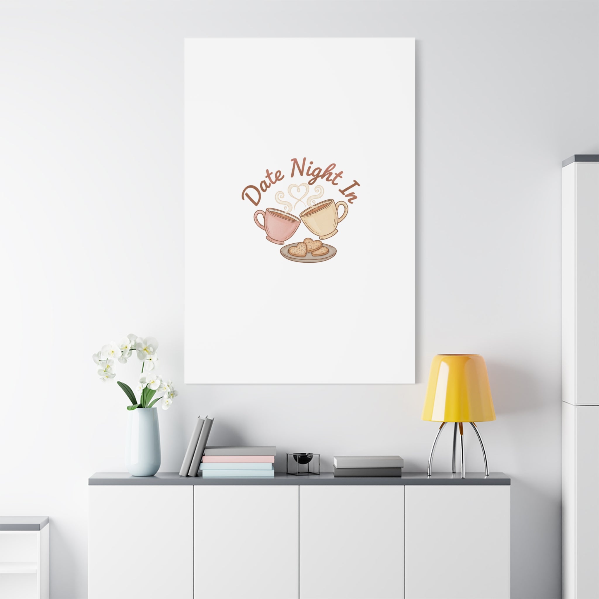 Date Night In Canvas, cozy couple, candlelit snuggle wall art