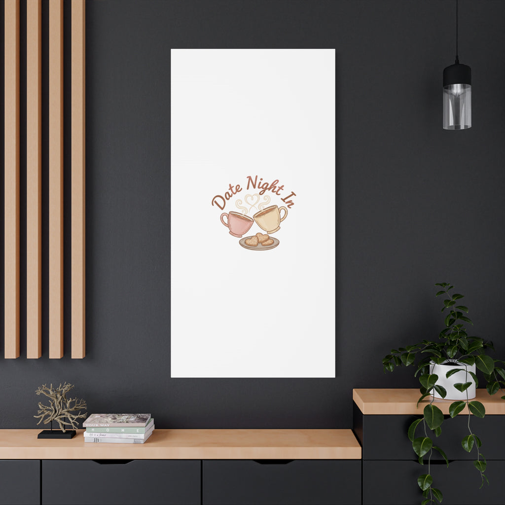 Date Night In Canvas, cozy couple, candlelit snuggle wall art