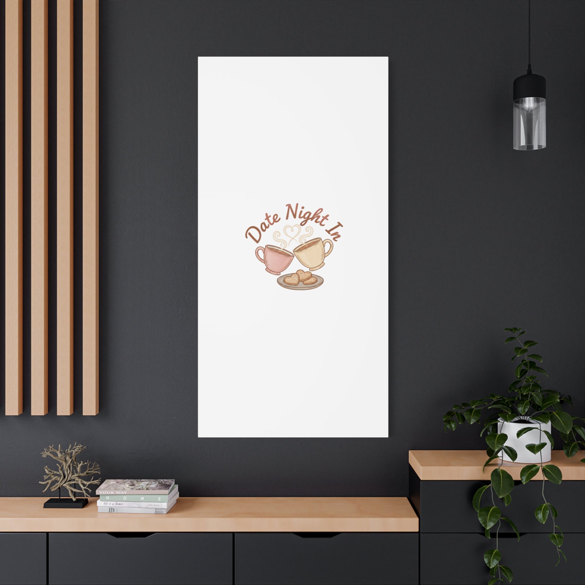Date Night In Canvas, cozy couple, candlelit snuggle wall art