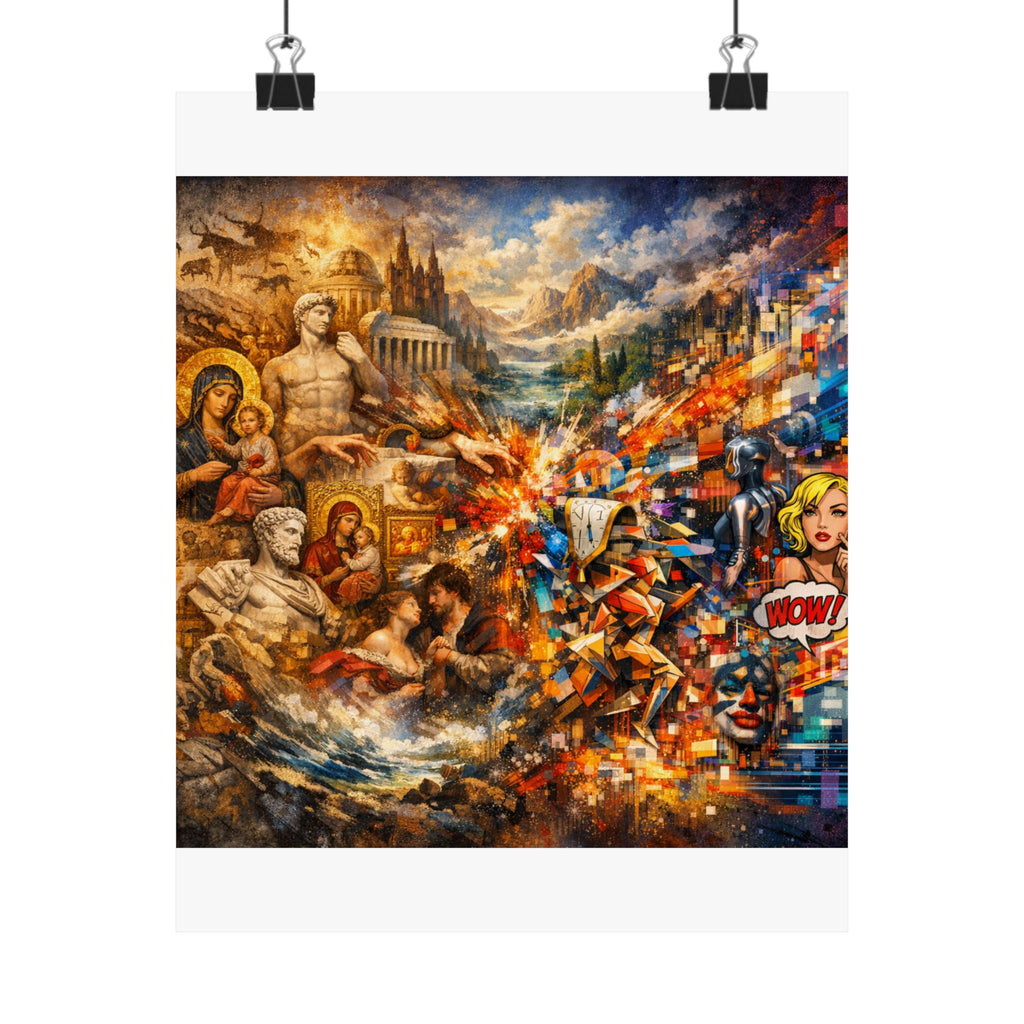 Collage Art Poster — Pop Culture & Classical Montage Matte Vertical Print