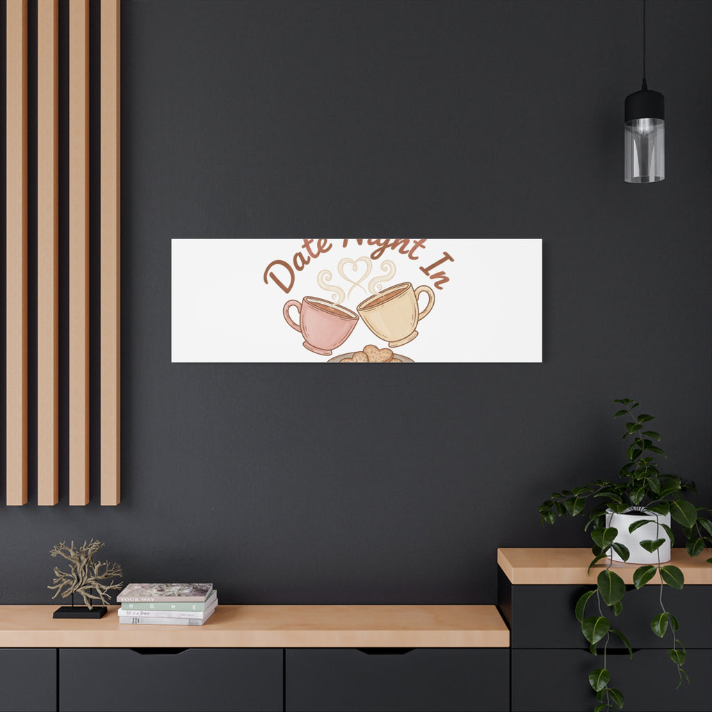 Date Night In Canvas, cozy couple, candlelit snuggle wall art