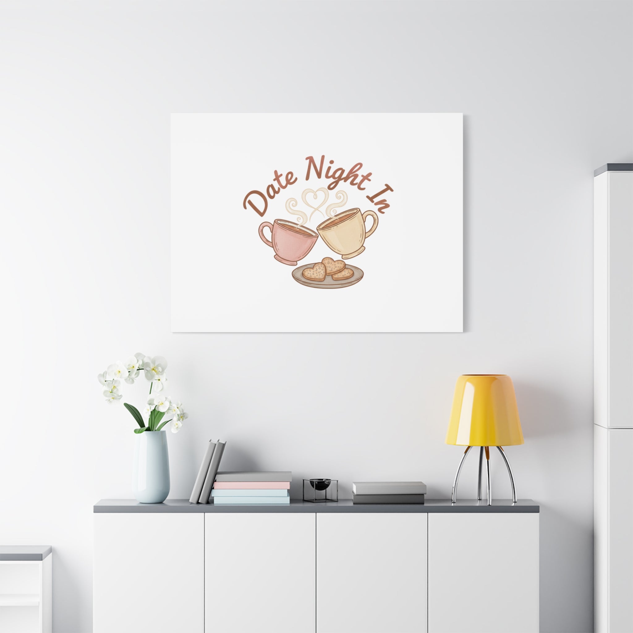 Date Night In Canvas, cozy couple, candlelit snuggle wall art