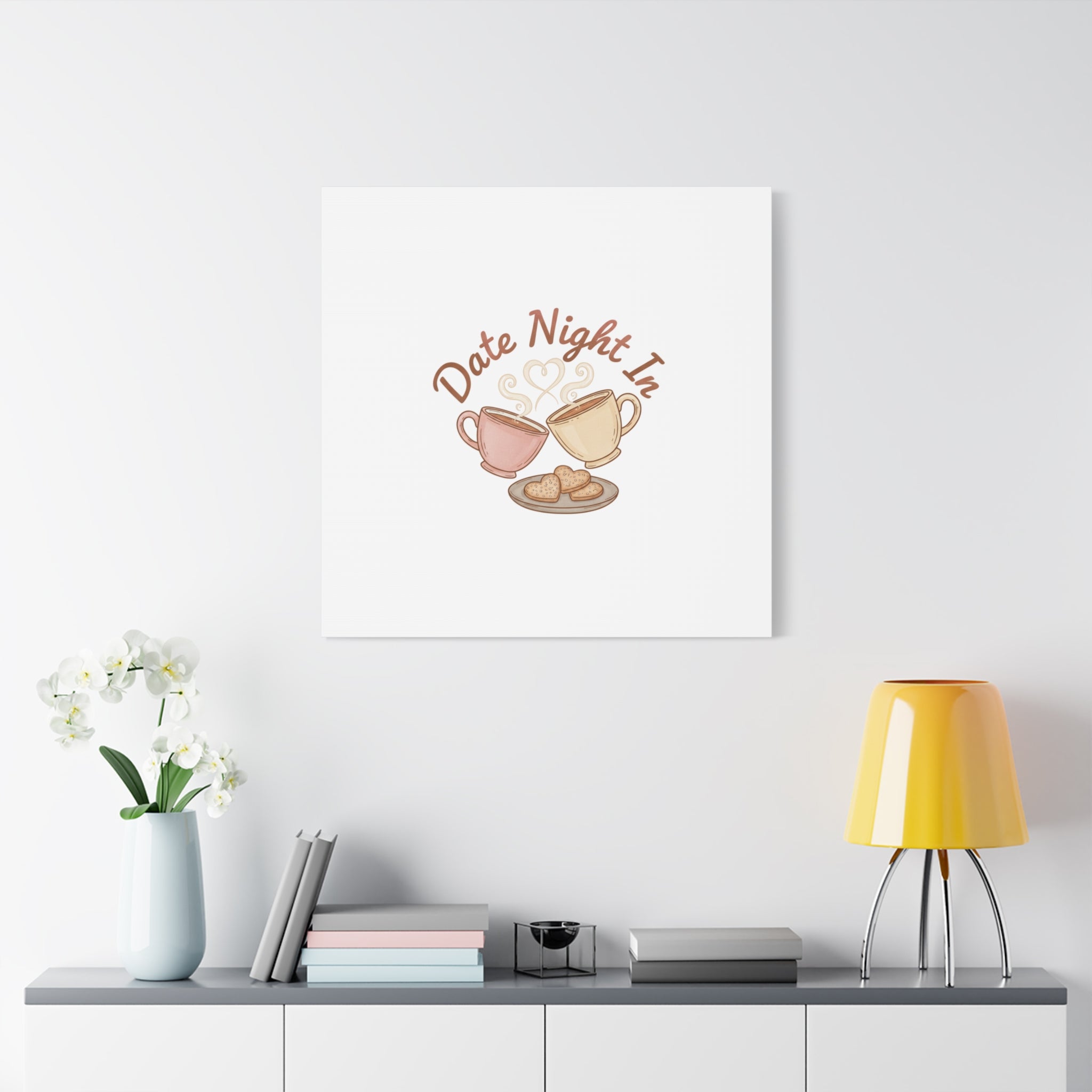 Date Night In Canvas, cozy couple, candlelit snuggle wall art