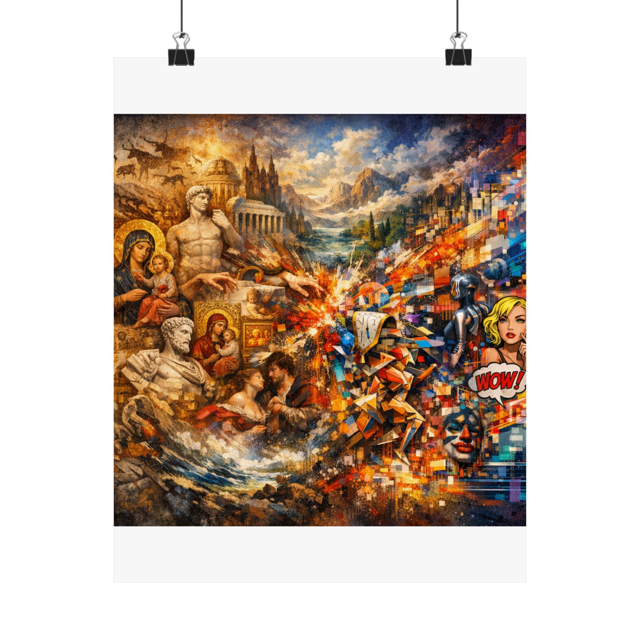 Collage Art Poster — Pop Culture & Classical Montage Matte Vertical Print