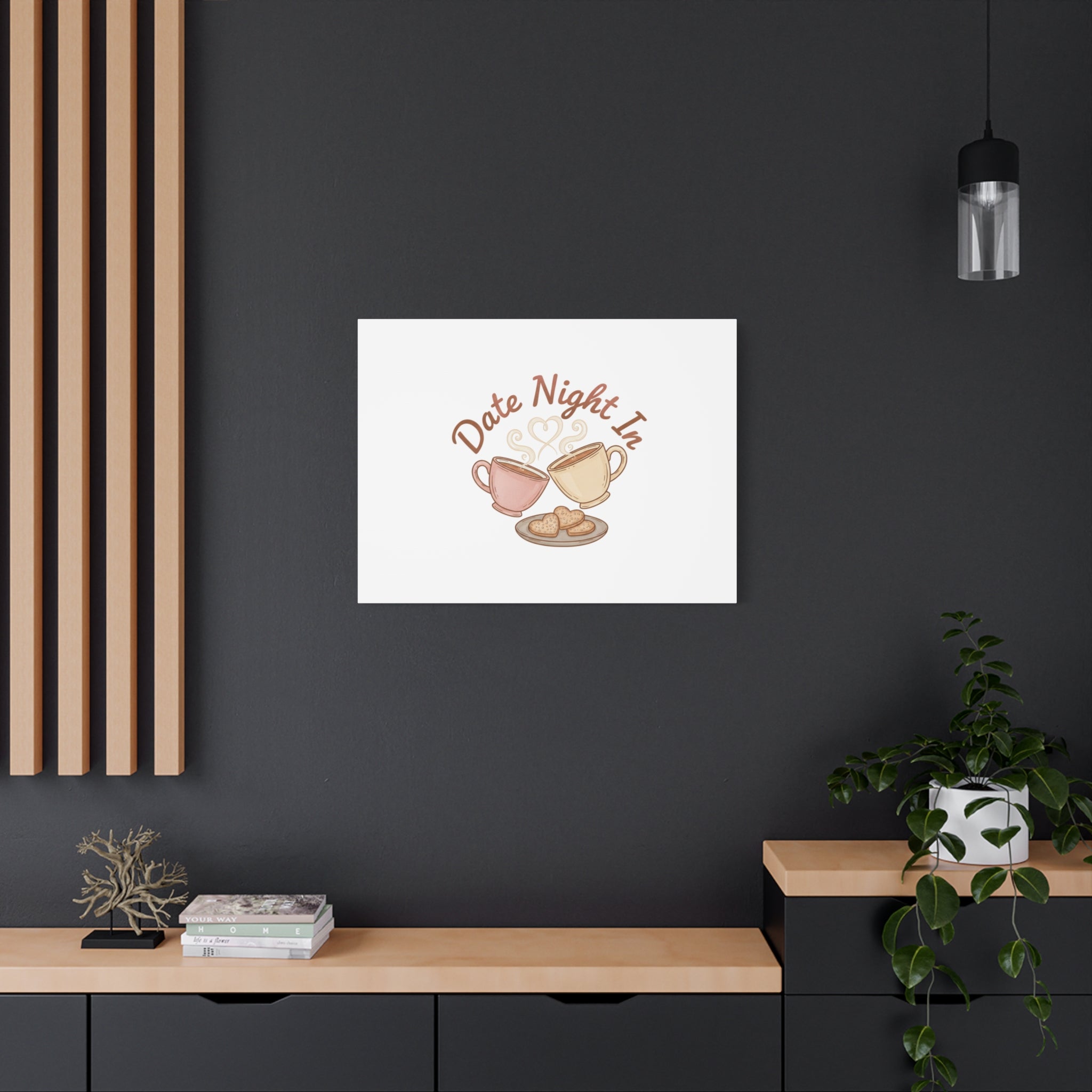 Date Night In Canvas, cozy couple, candlelit snuggle wall art