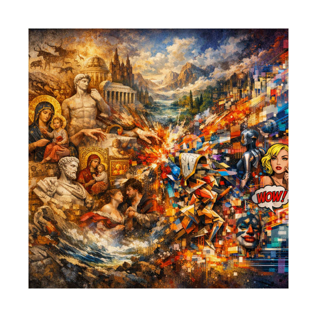 Collage Art Poster — Pop Culture & Classical Montage Matte Vertical Print