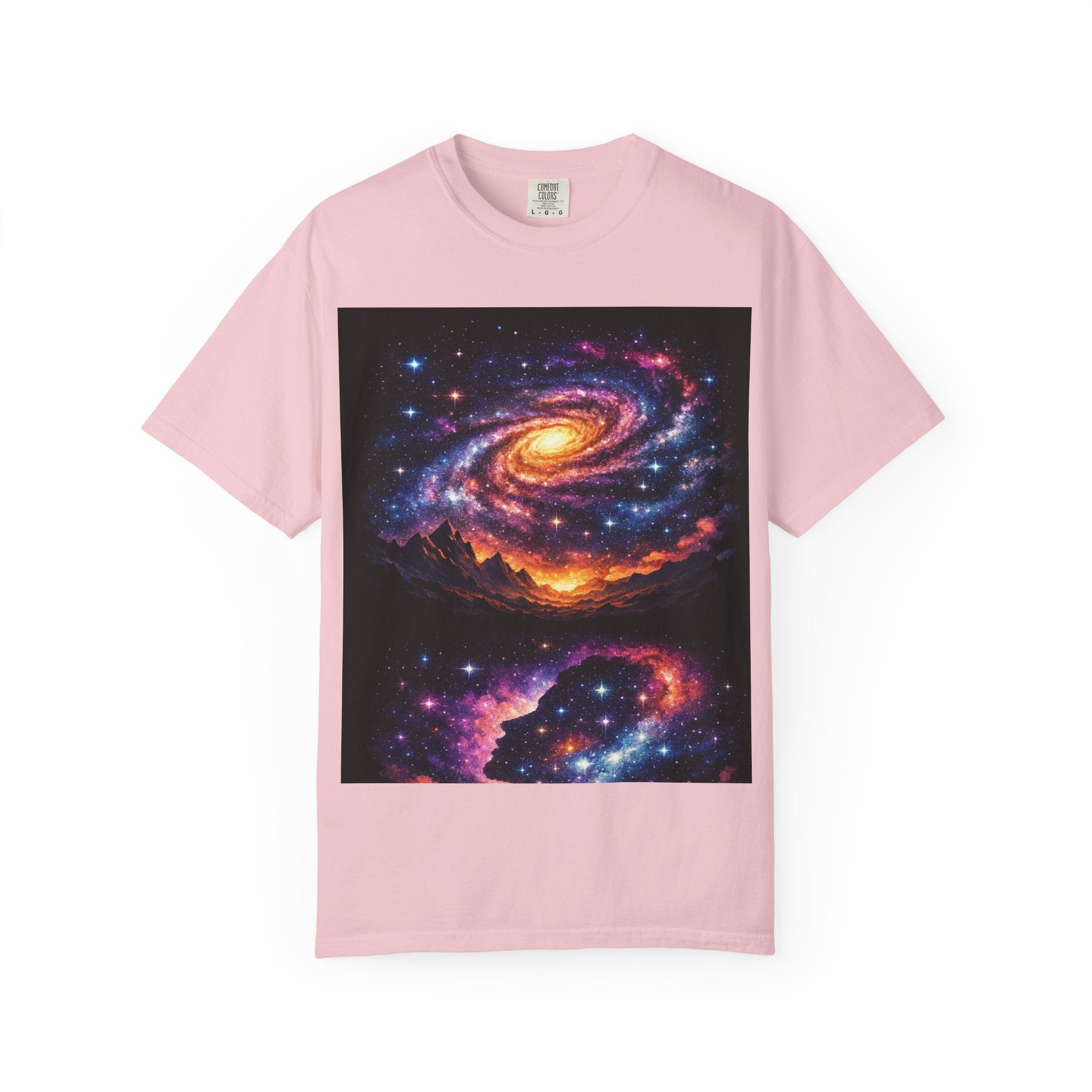 Cosmic Spiral Galaxy Over Mountain Silhouettes