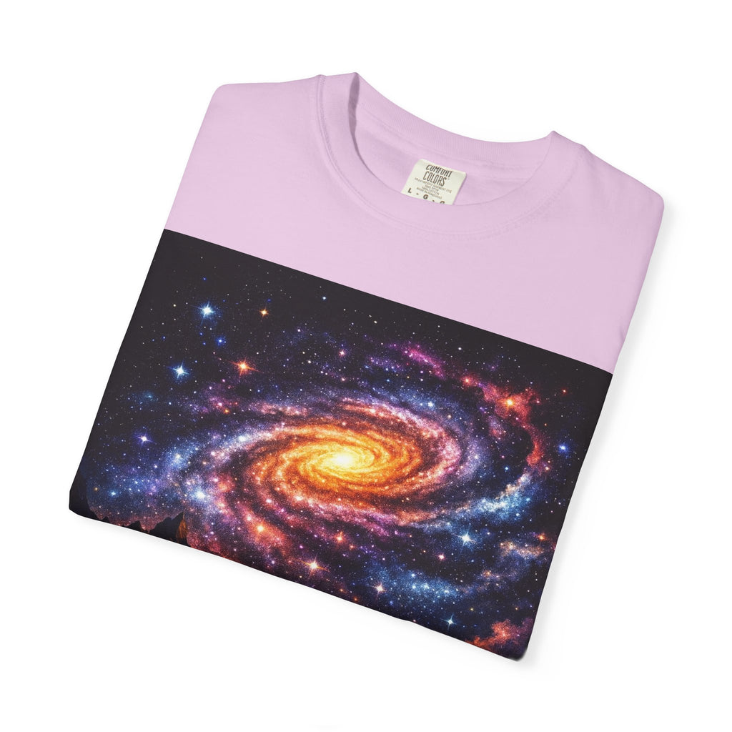 Spiral Galaxy Over Alien Mountains