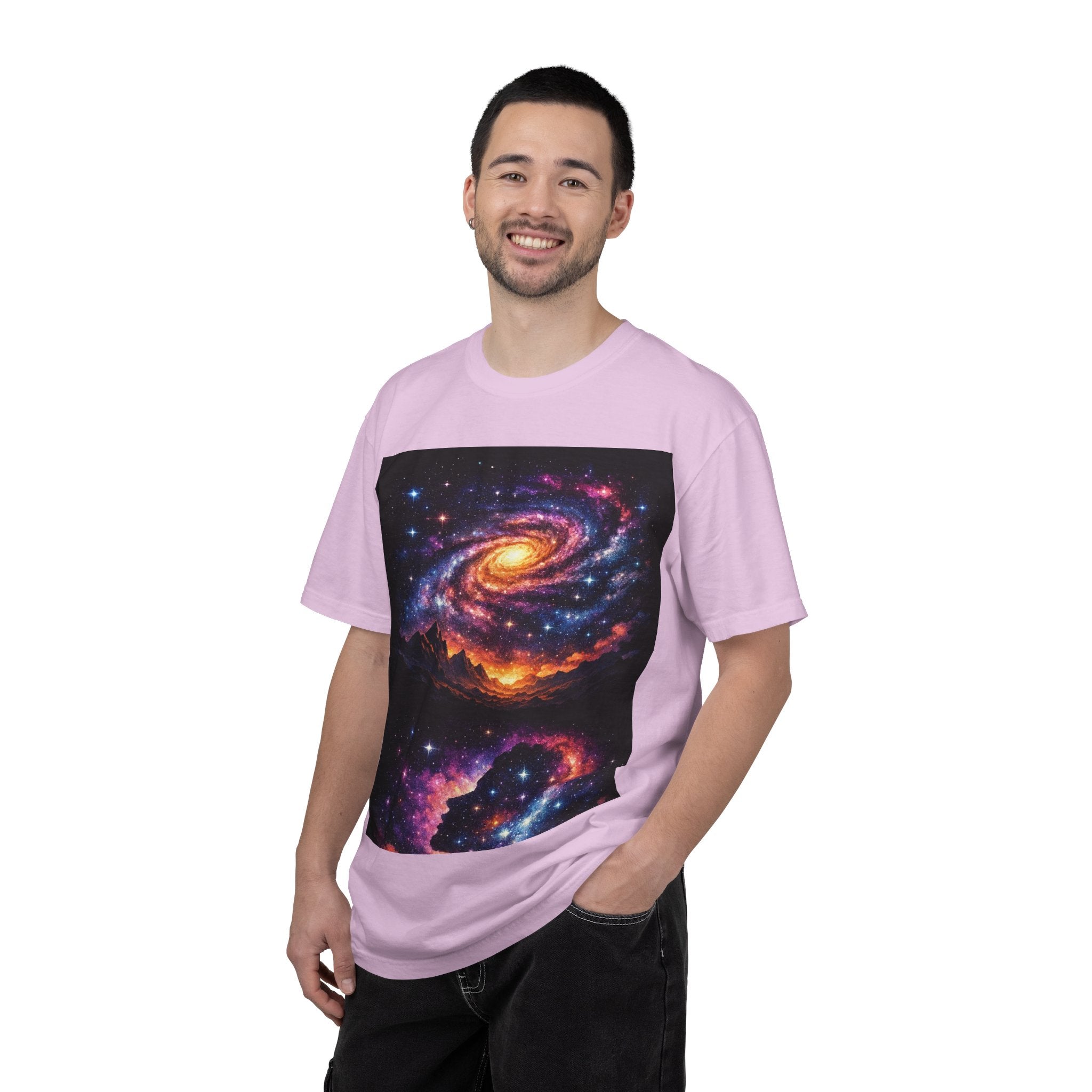 Cosmic Spiral Galaxy Over Mountain Silhouettes