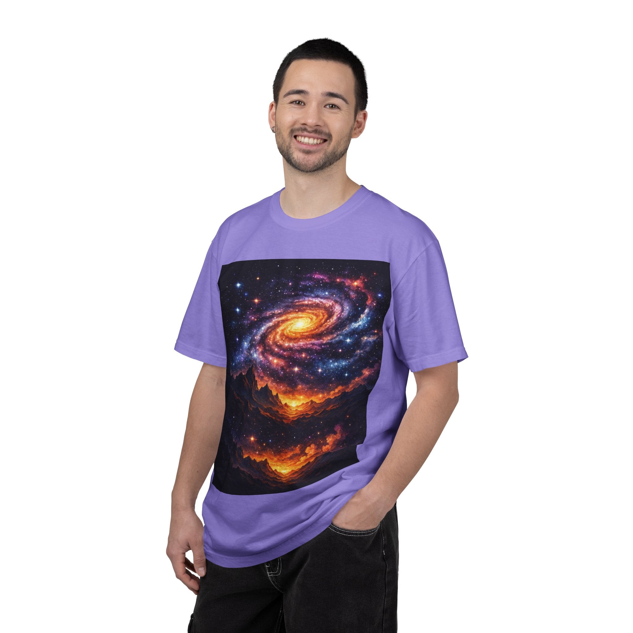 Spiral Galaxy Over Alien Mountains