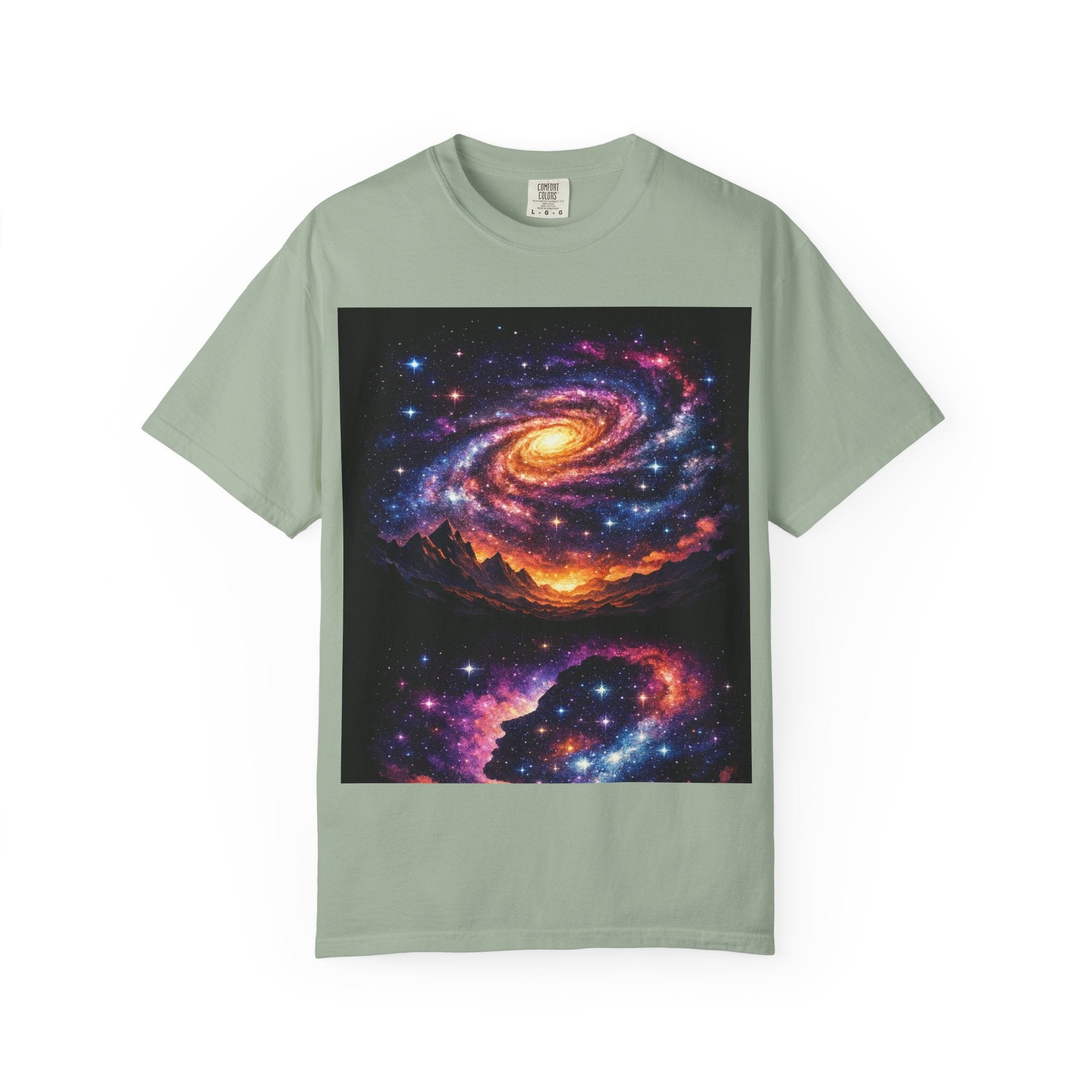 Cosmic Spiral Galaxy Over Mountain Silhouettes