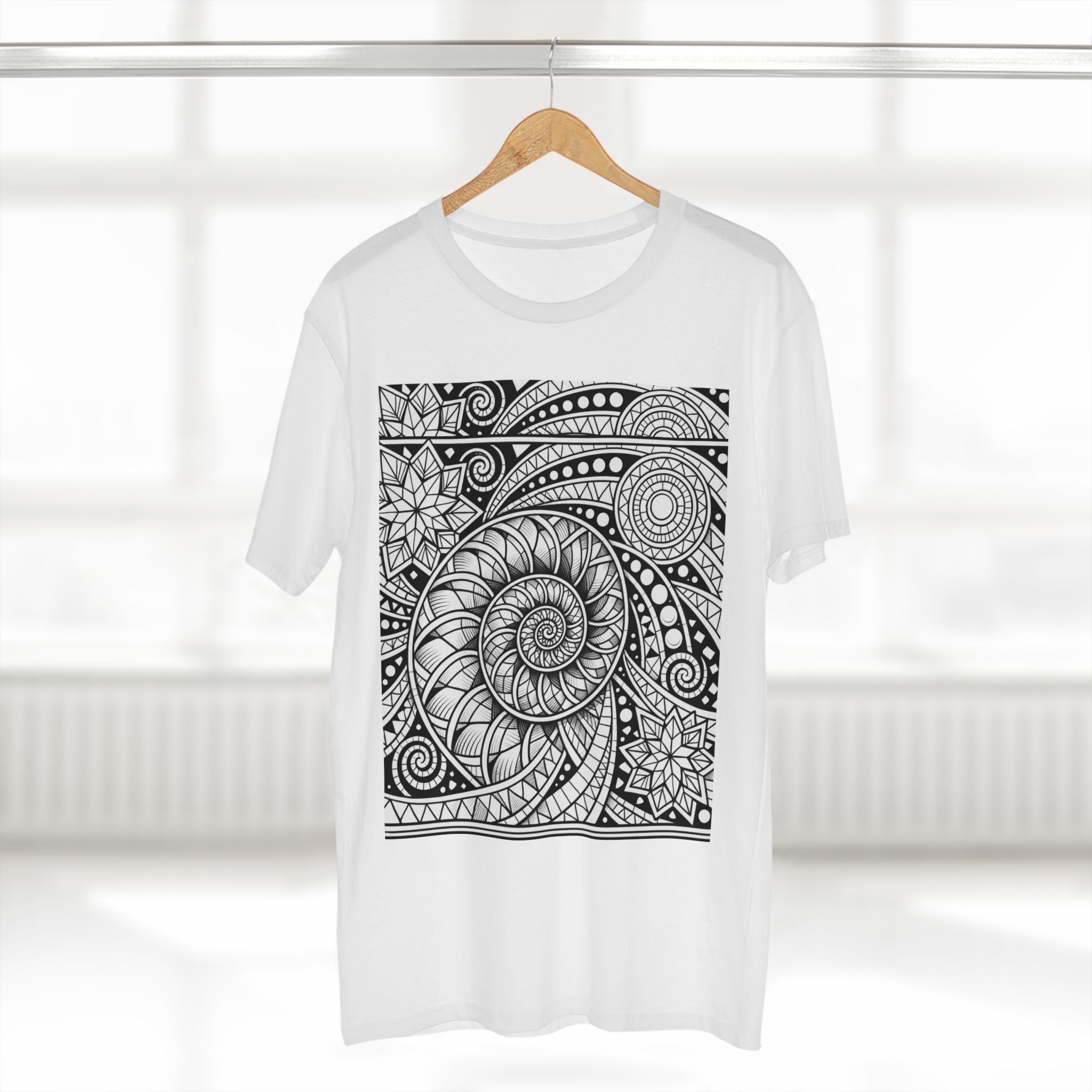 Spiral Mandala Tee — Intricate Black & White Zentangle T-Shirt