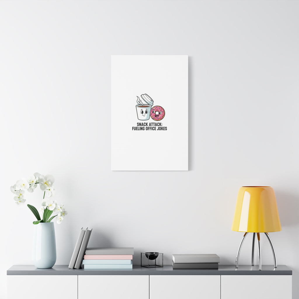 Snack Attack: Fueling Office Jokes Canvas | office humor, coffee fuel