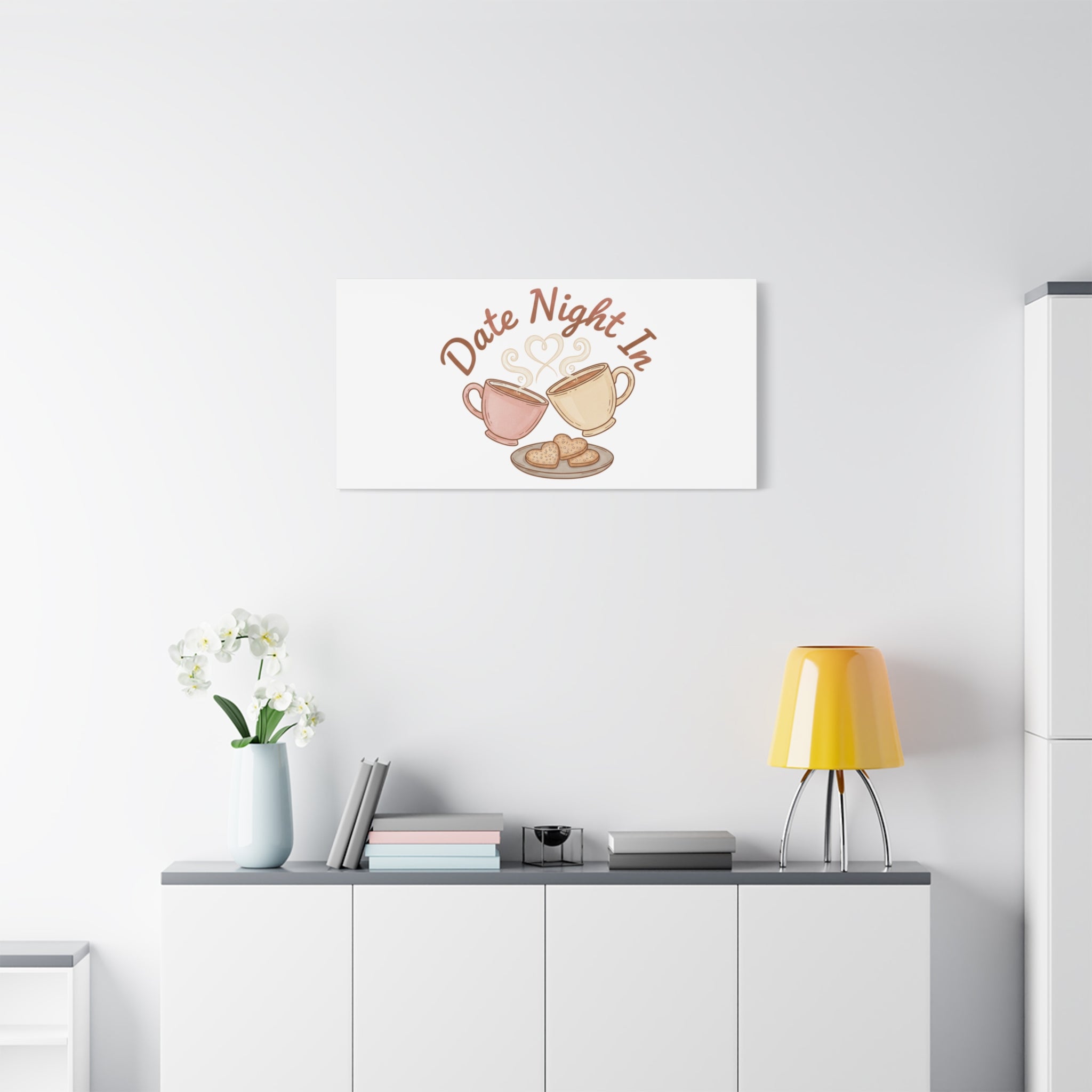 Date Night In Canvas, cozy couple, candlelit snuggle wall art