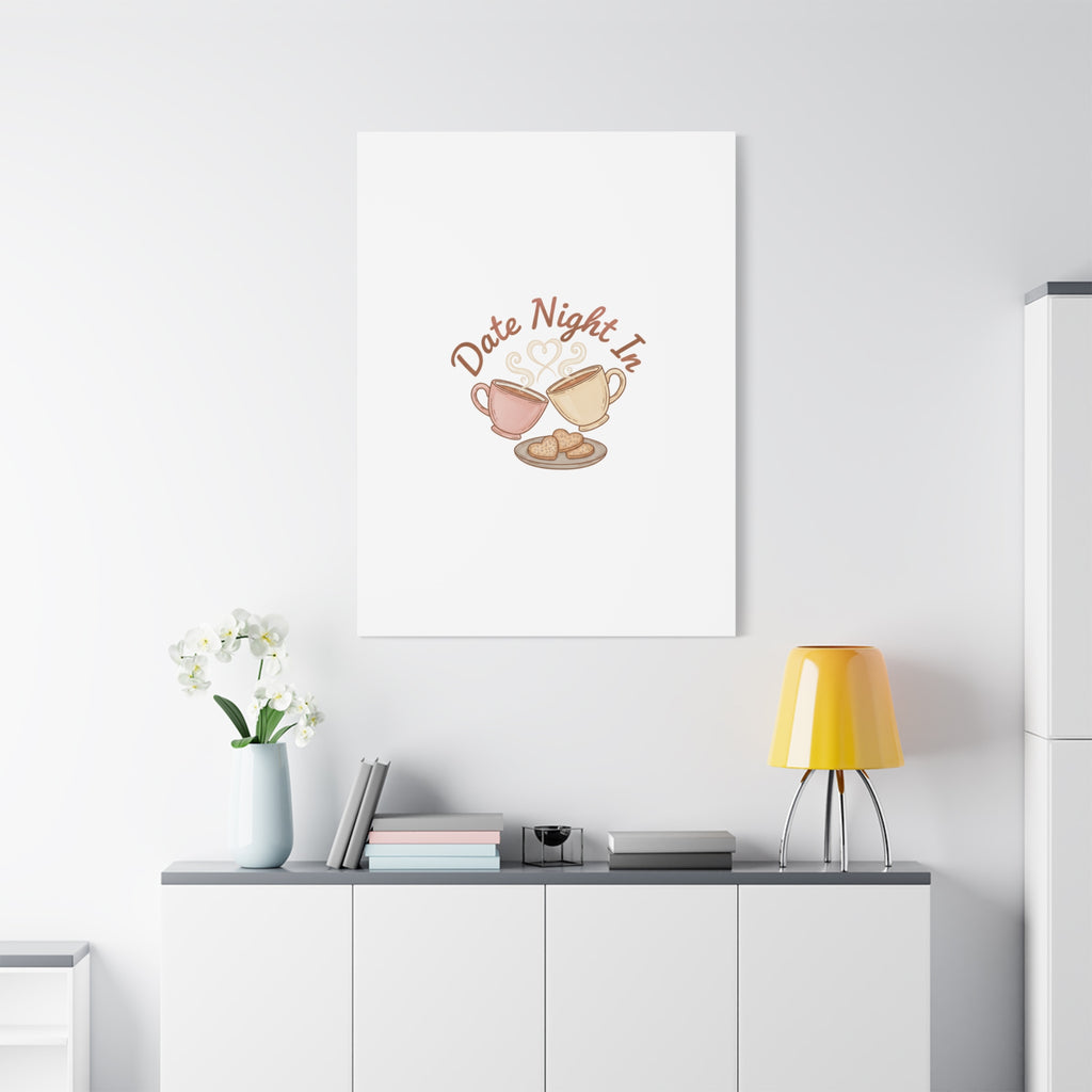 Date Night In Canvas, cozy couple, candlelit snuggle wall art