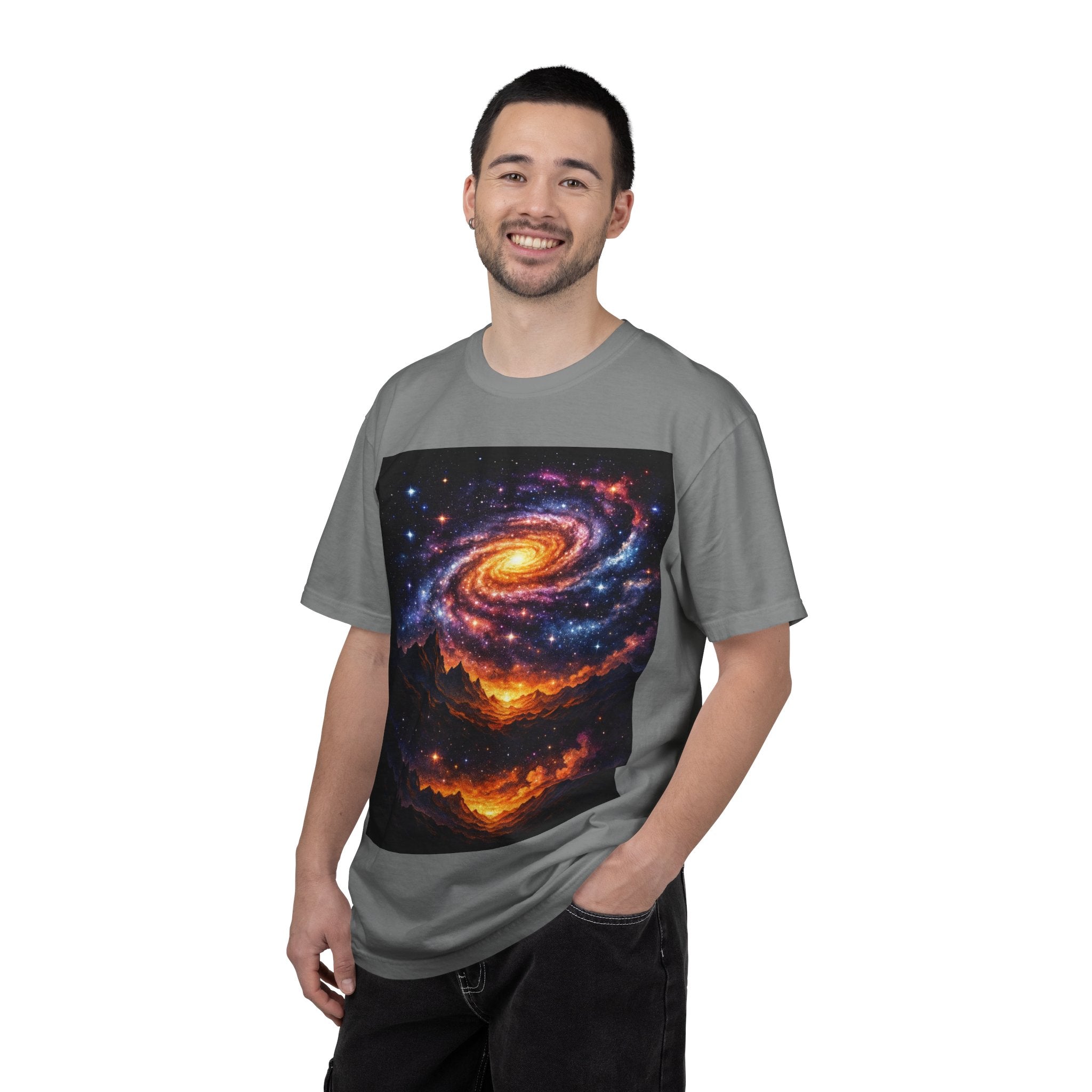 Spiral Galaxy Over Alien Mountains