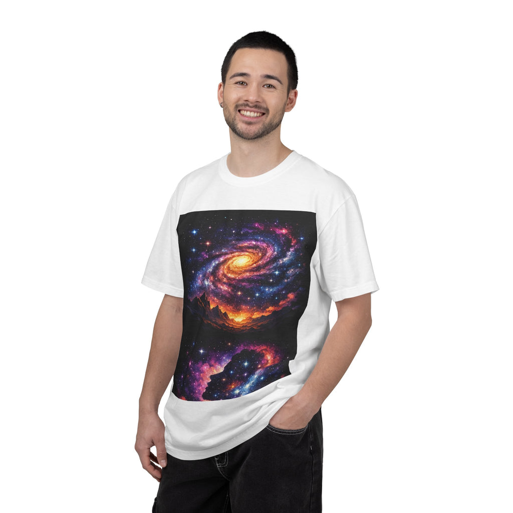 Cosmic Spiral Galaxy Over Mountain Silhouettes