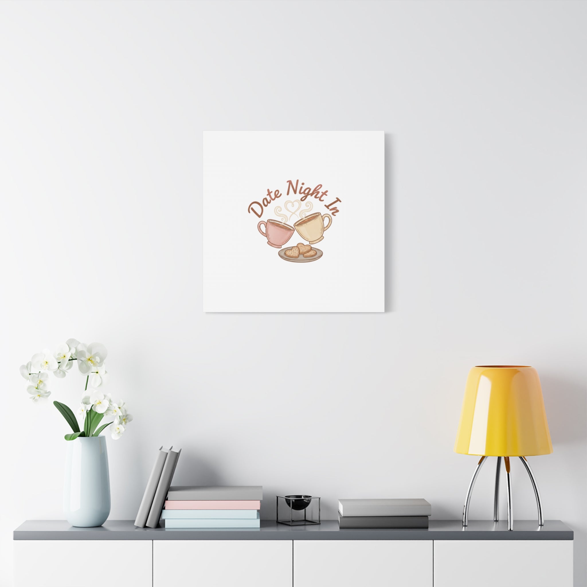 Date Night In Canvas, cozy couple, candlelit snuggle wall art