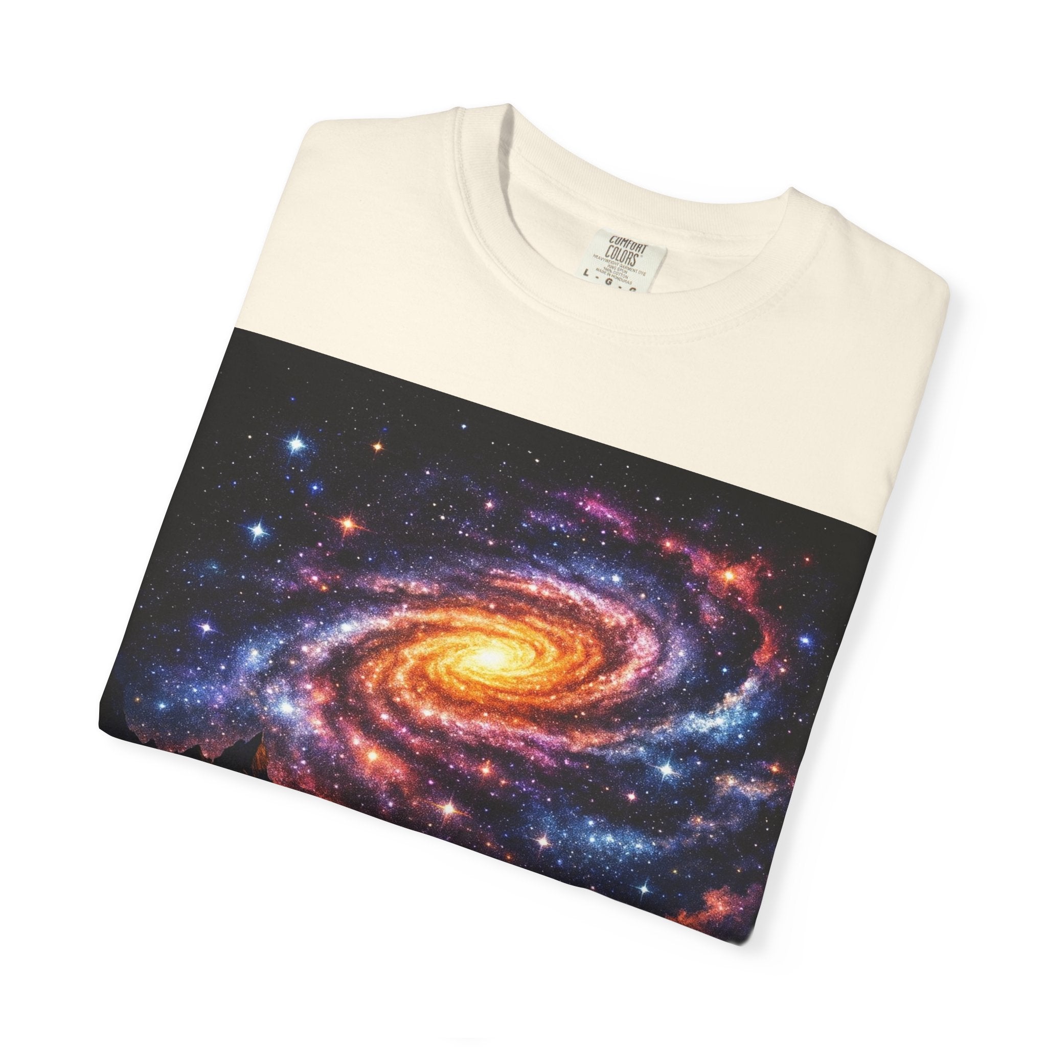 Spiral Galaxy Over Alien Mountains